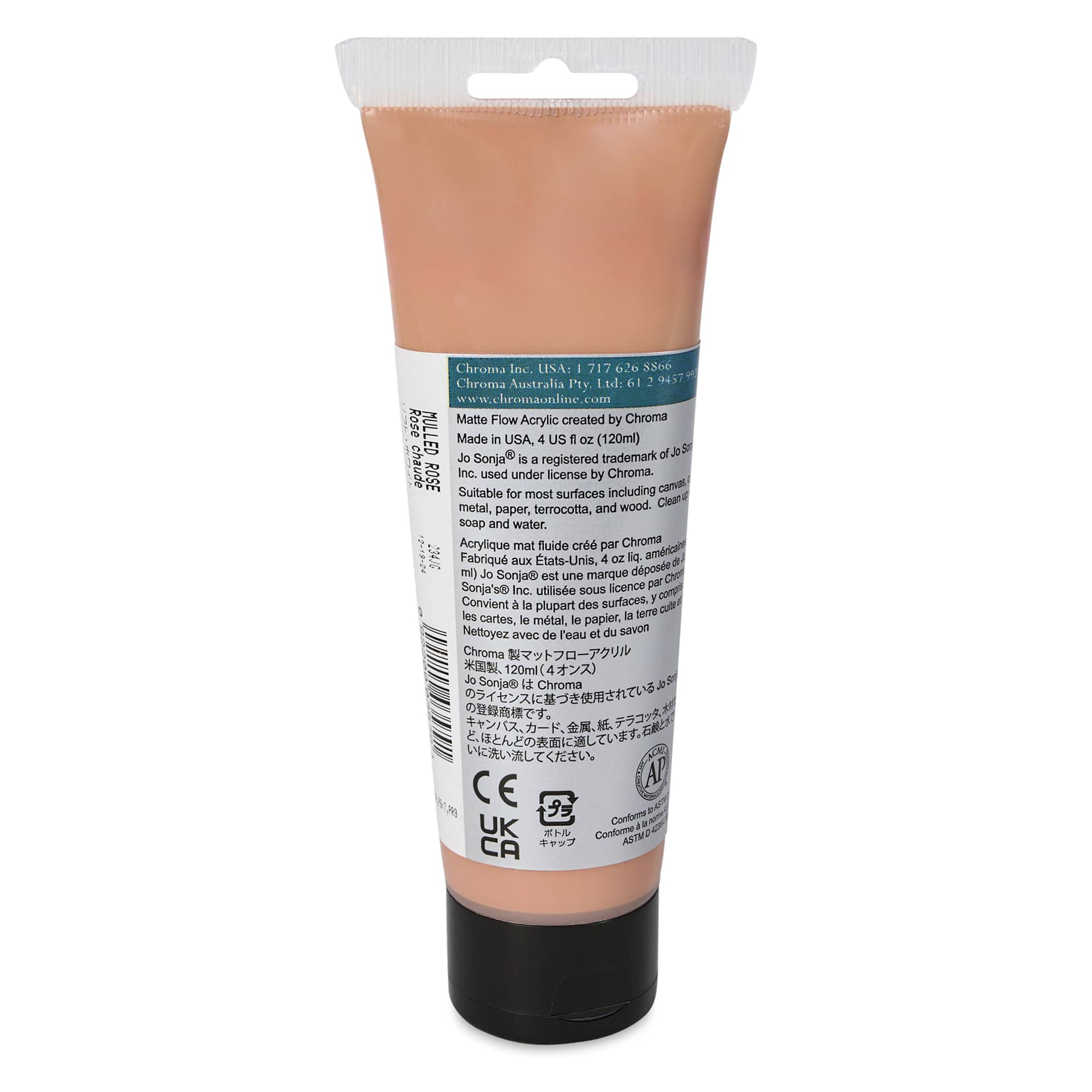 Chroma's Jo Sonja Color Trends Acrylic Paint - Mulled Rose, 120 ml tube - back