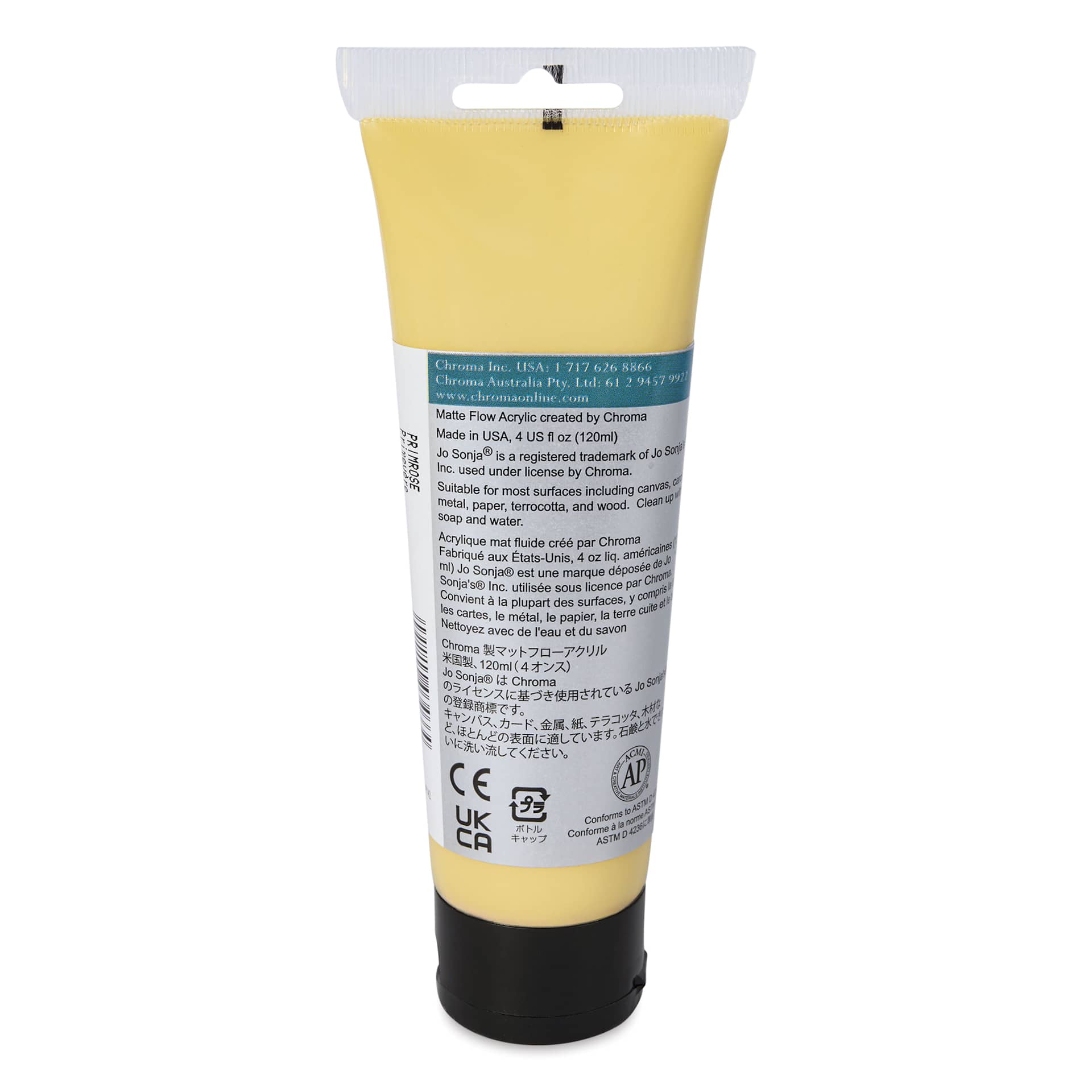 Chroma's Jo Sonja Color Trends Acrylic Paint - Primrose, 120 ml tube - back