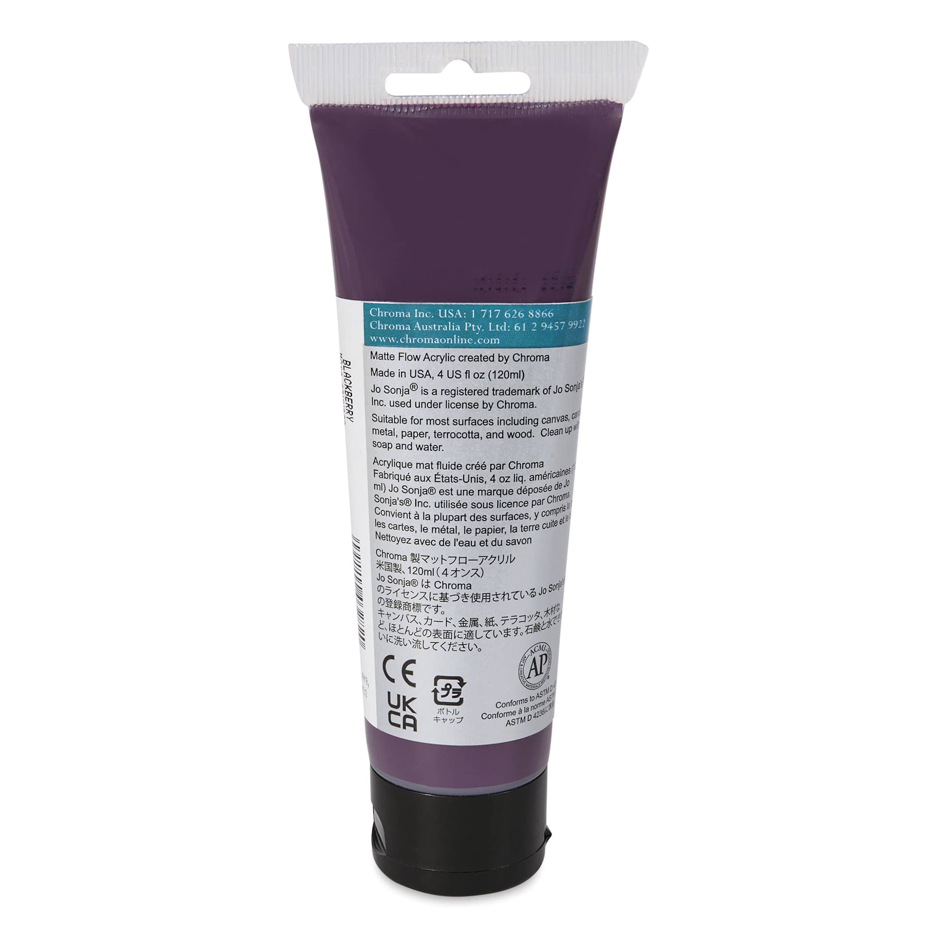 Chroma's Jo Sonja Color Trends Acrylic Paint - Blackberry, 120 ml tube - back
