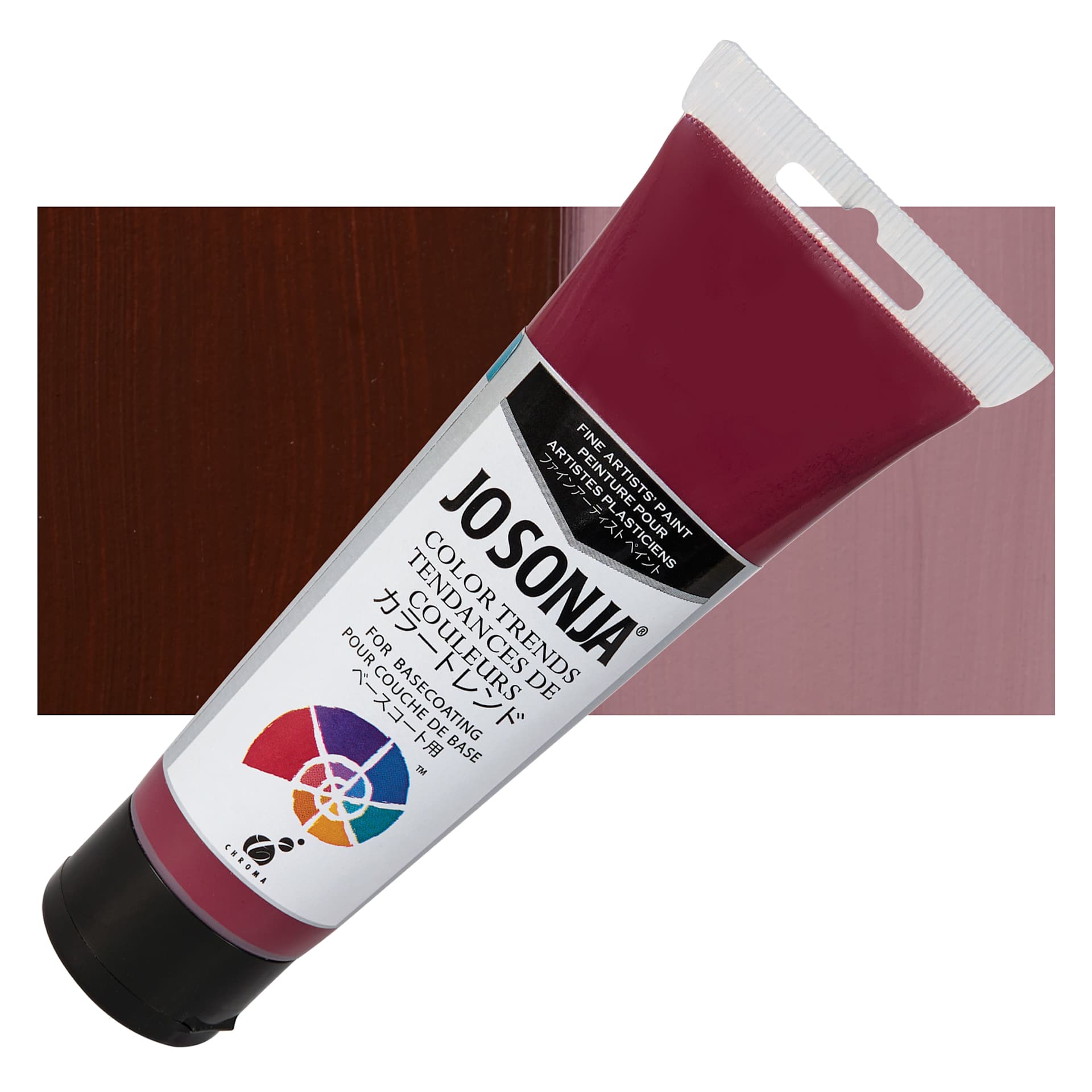Chroma's Jo Sonja Color Trends Acrylic Paint - Claret Rose - Tube and Swatch