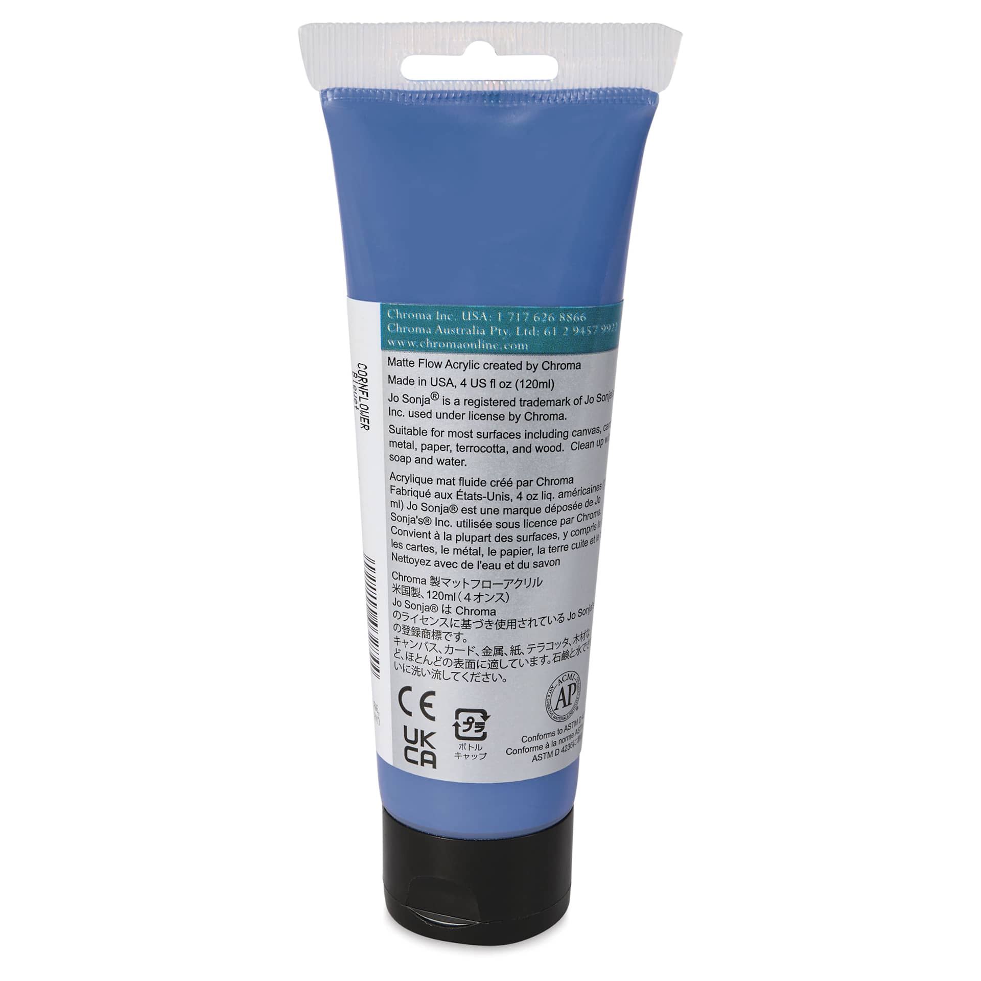 Chroma's Jo Sonja Color Trends Acrylic Paint - Cornflower, 120 ml tube - back