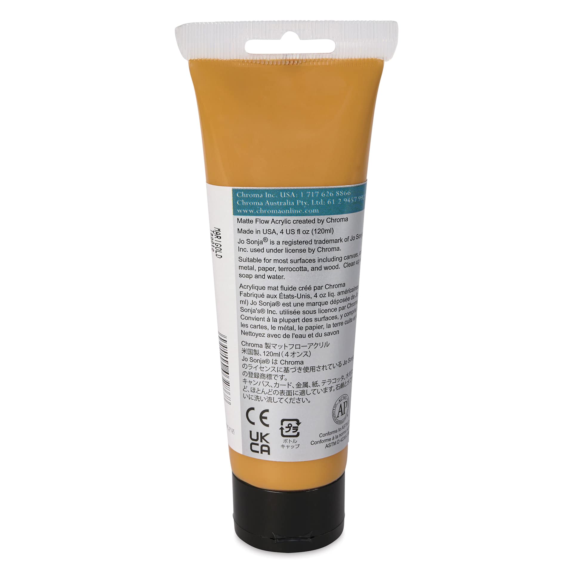 Chroma's Jo Sonja Color Trends Acrylic Paint - Marigold, 120 ml tube - back