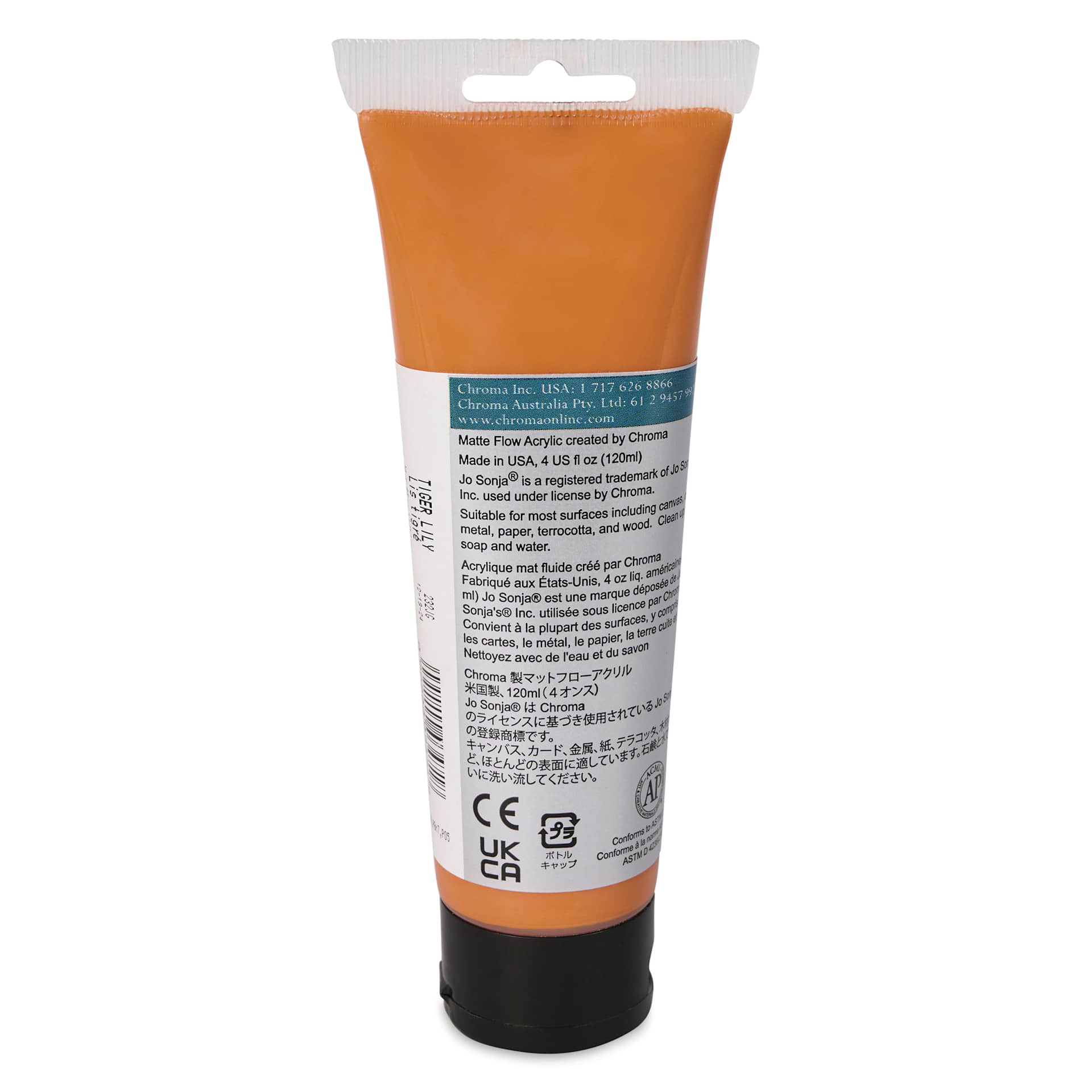 Chroma's Jo Sonja Color Trends Acrylic Paint - Tiger Lily, 120 ml tube - back