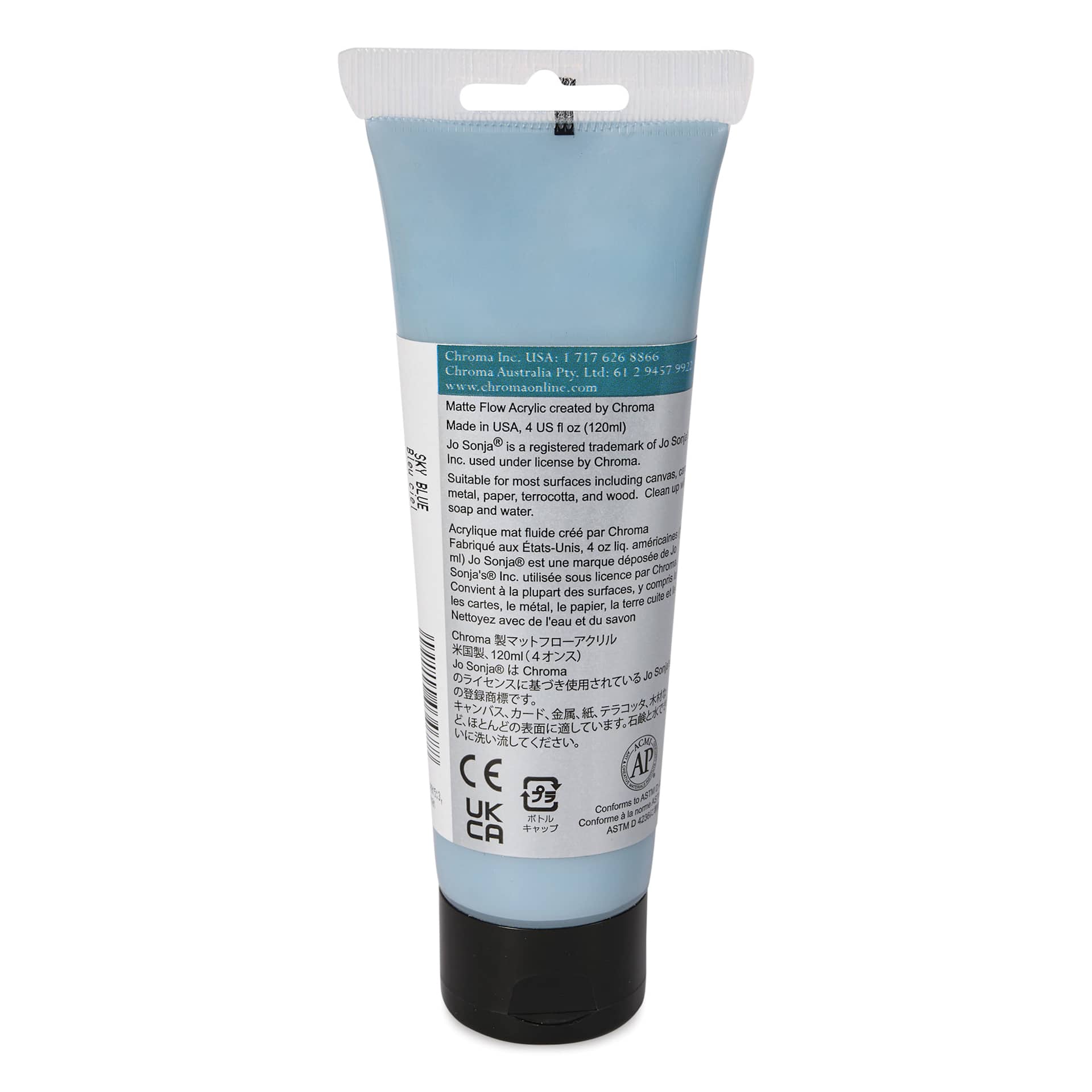 Chroma's Jo Sonja Color Trends Acrylic Paint - Sky Blue, 120 ml tube - back