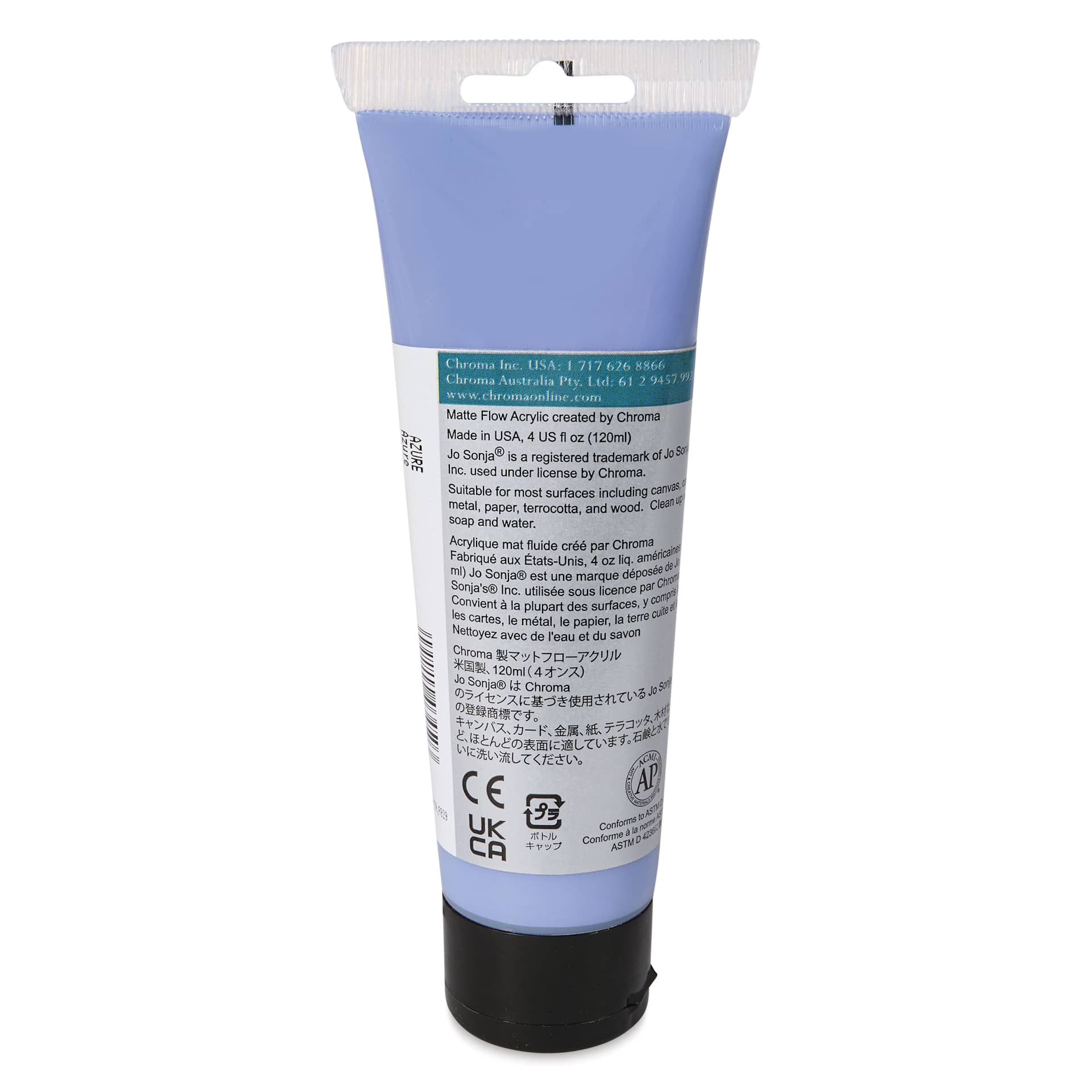 Chroma's Jo Sonja Color Trends Acrylic Paint - Azure, 120 ml tube - back