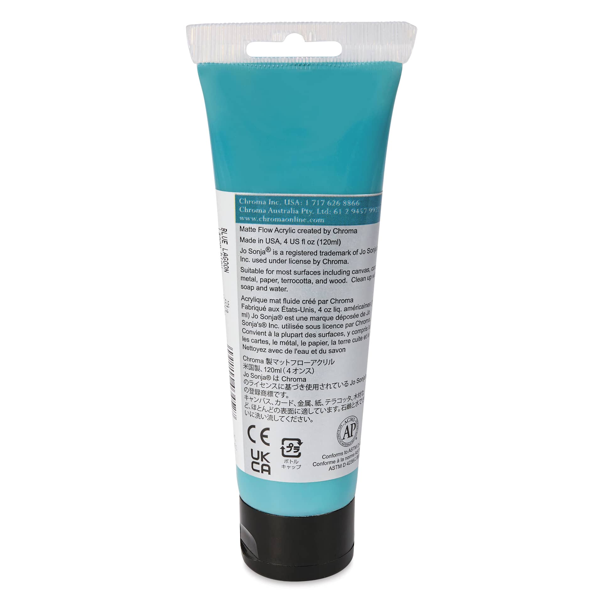 Chroma's Jo Sonja Color Trends Acrylic Paint - Blue Lagoon, 120 ml tube - back