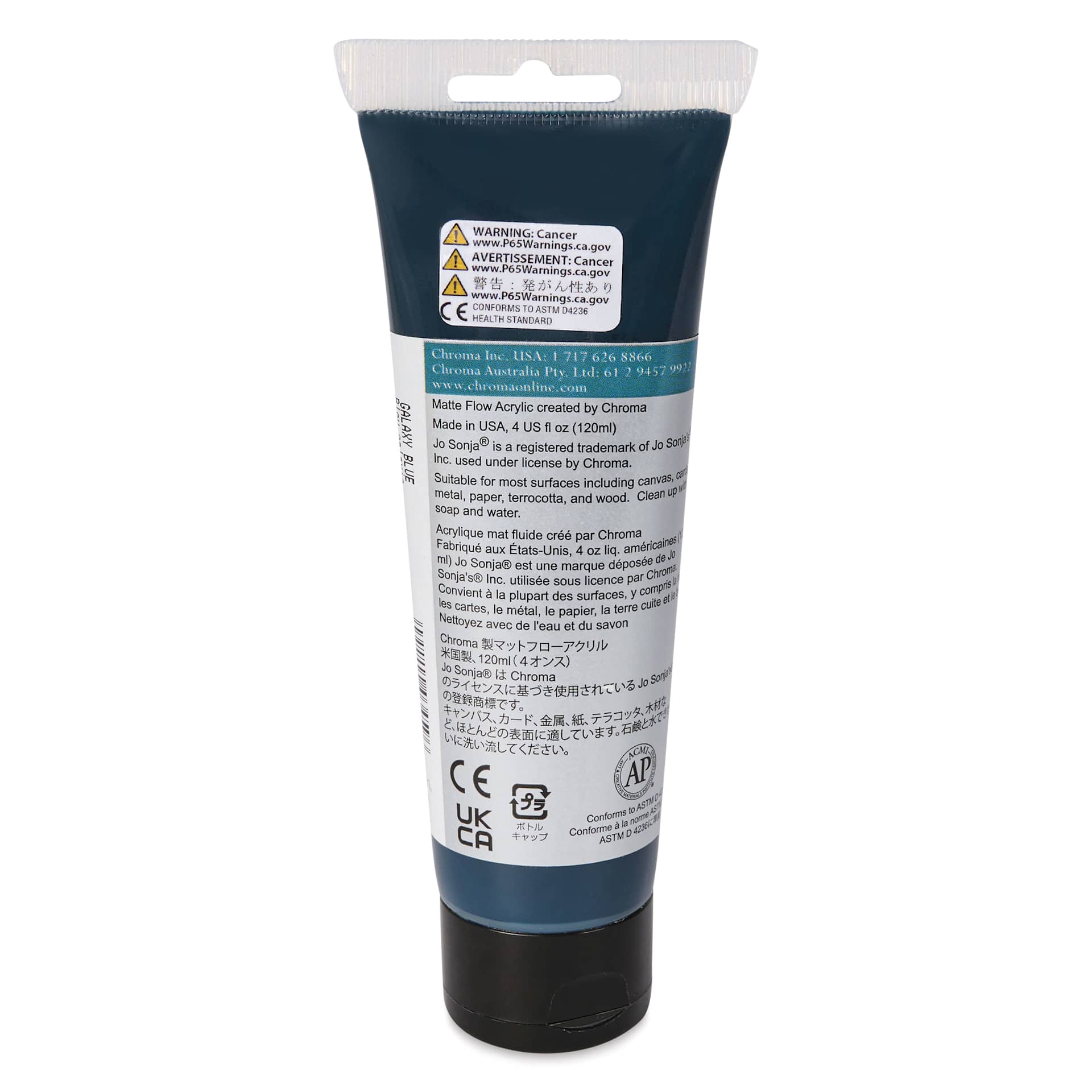Chroma's Jo Sonja Color Trends Acrylic Paint - Galaxy Blue, 120 ml tube - back