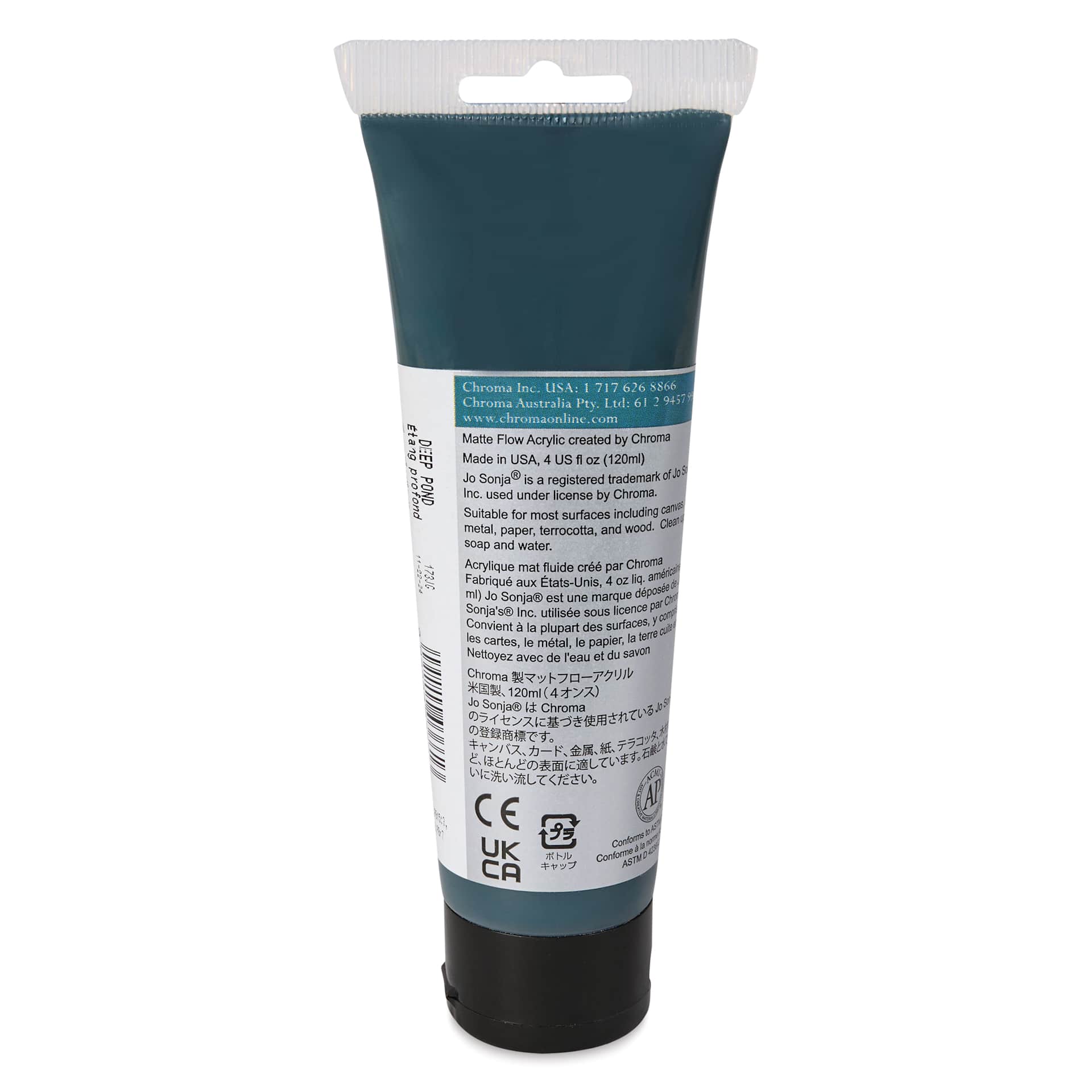 Chroma's Jo Sonja Color Trends Acrylic Paint - Deep Pond, 120 ml tube - back