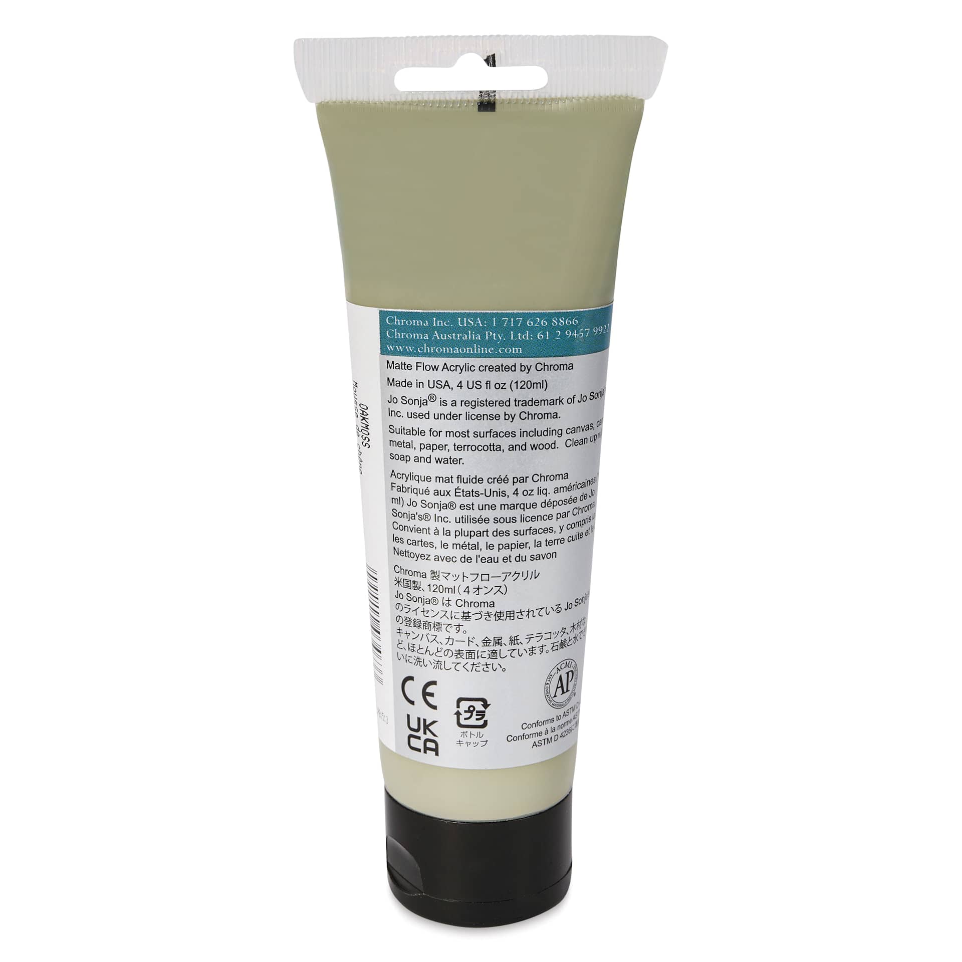 Chroma's Jo Sonja Color Trends Acrylic Paint - Oakmoss, 120 ml tube - back