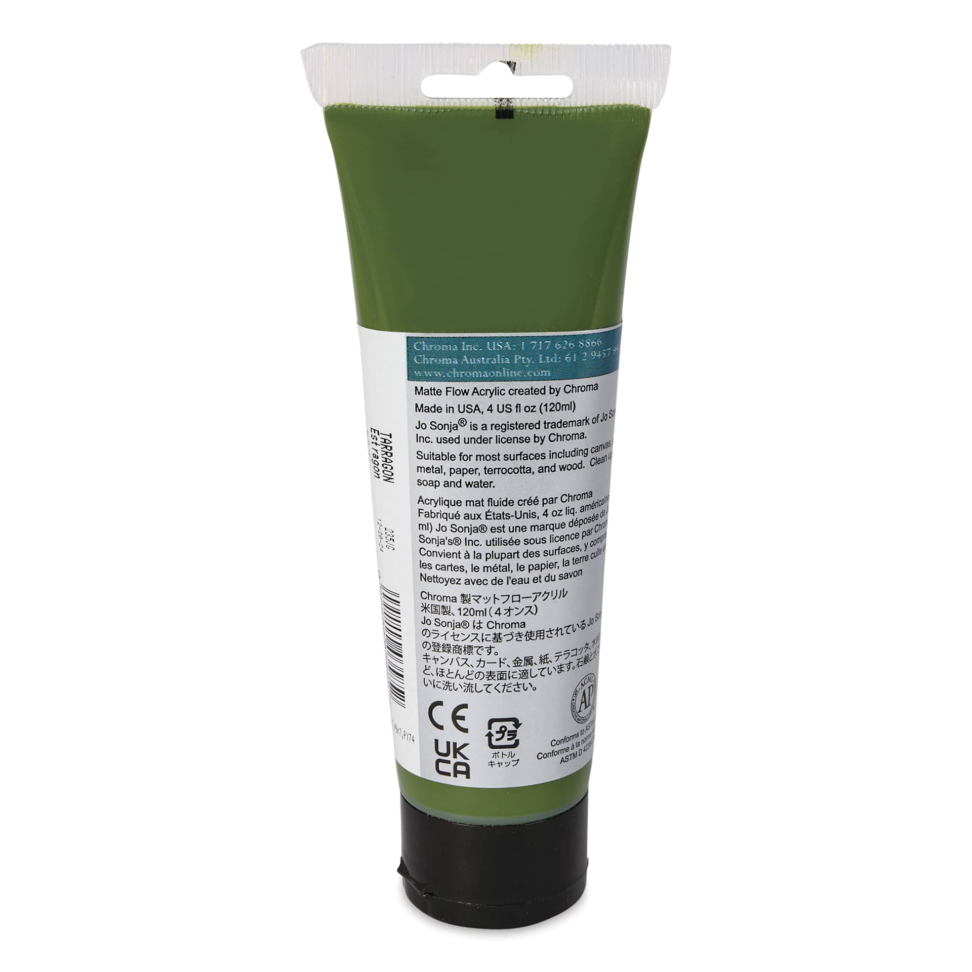 Chroma's Jo Sonja Color Trends Acrylic Paint - Tarragon, 120 ml tube - back