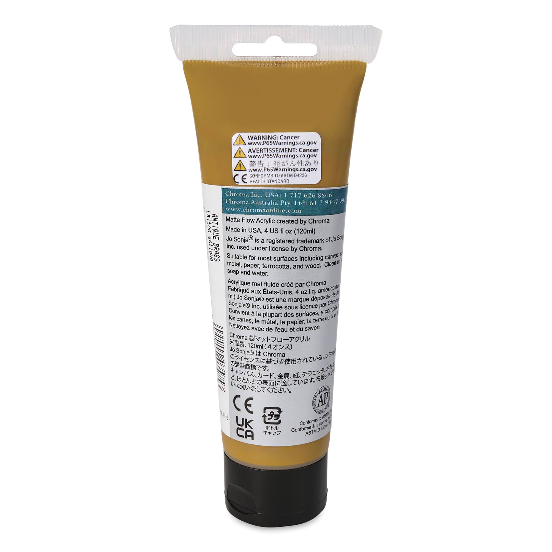 Chroma's Jo Sonja Color Trends Acrylic Paint - Antique Brass, 120 ml tube - back