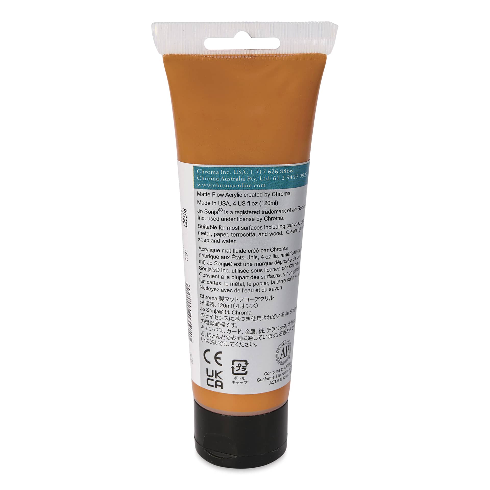 Chroma's Jo Sonja Color Trends Acrylic Paint - Russet, 120 ml tube - back
