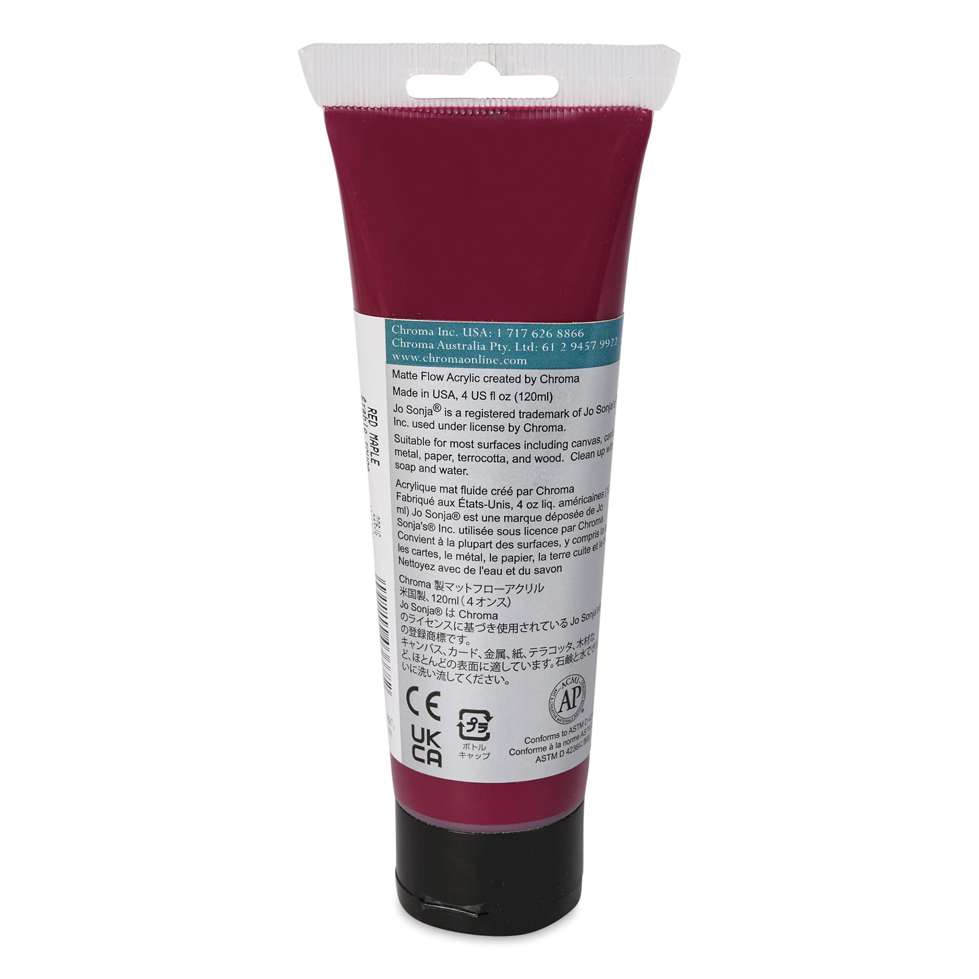 Chroma's Jo Sonja Color Trends Acrylic Paint - Red Maple, 120 ml tube - back