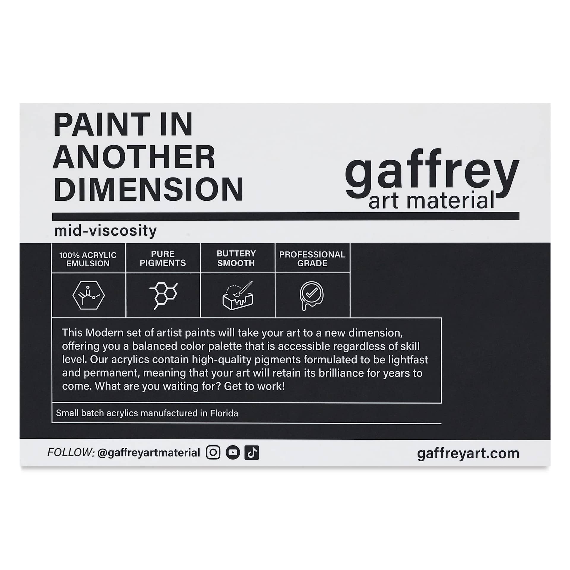 Gaffrey Art Material Standard Body Acrylic Paints - Set of 6, Modern Colors, 59 ml Tube back of package