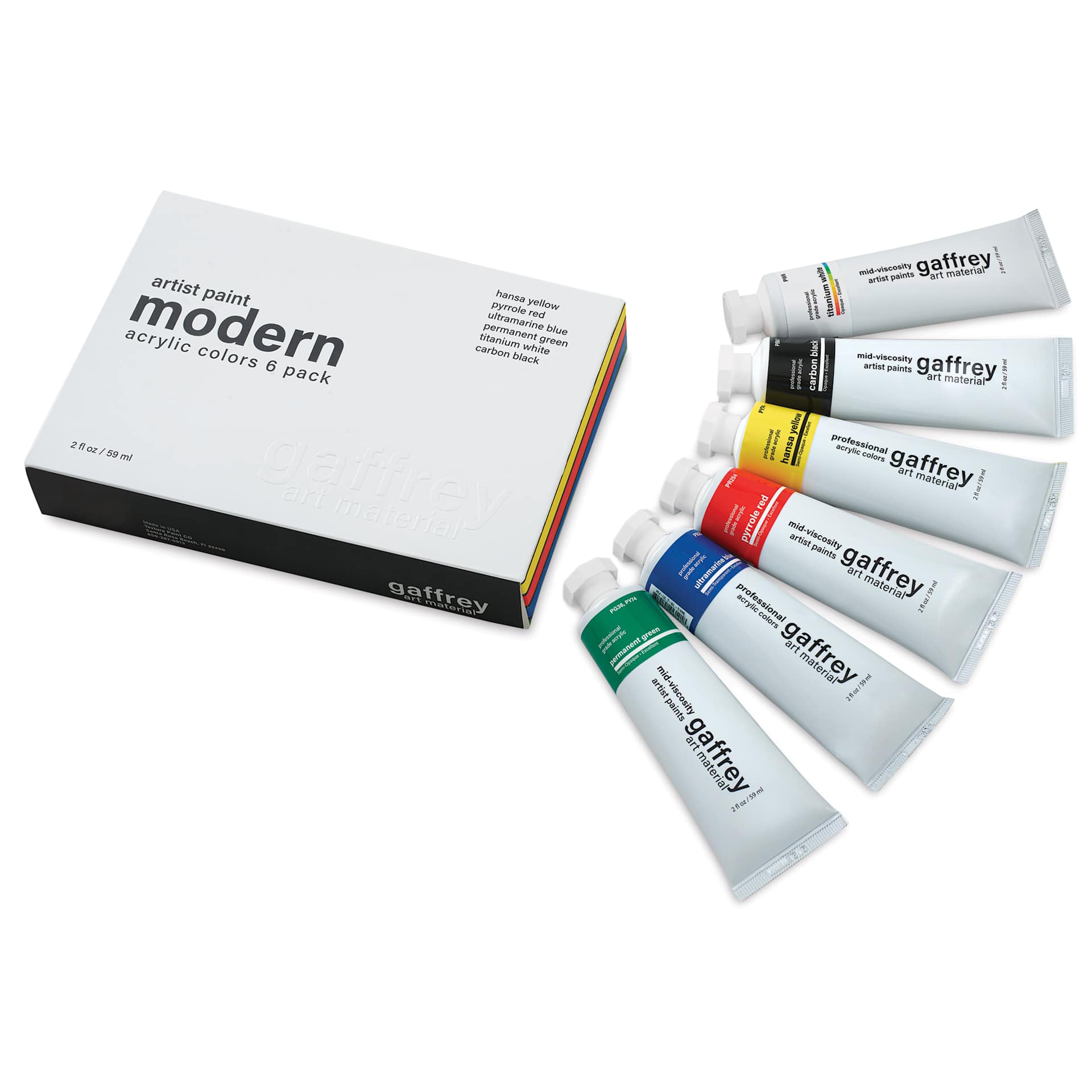 Gaffrey Standard Body Acrylic Paints - Set of 6, Modern Colors, 59 ml Tube