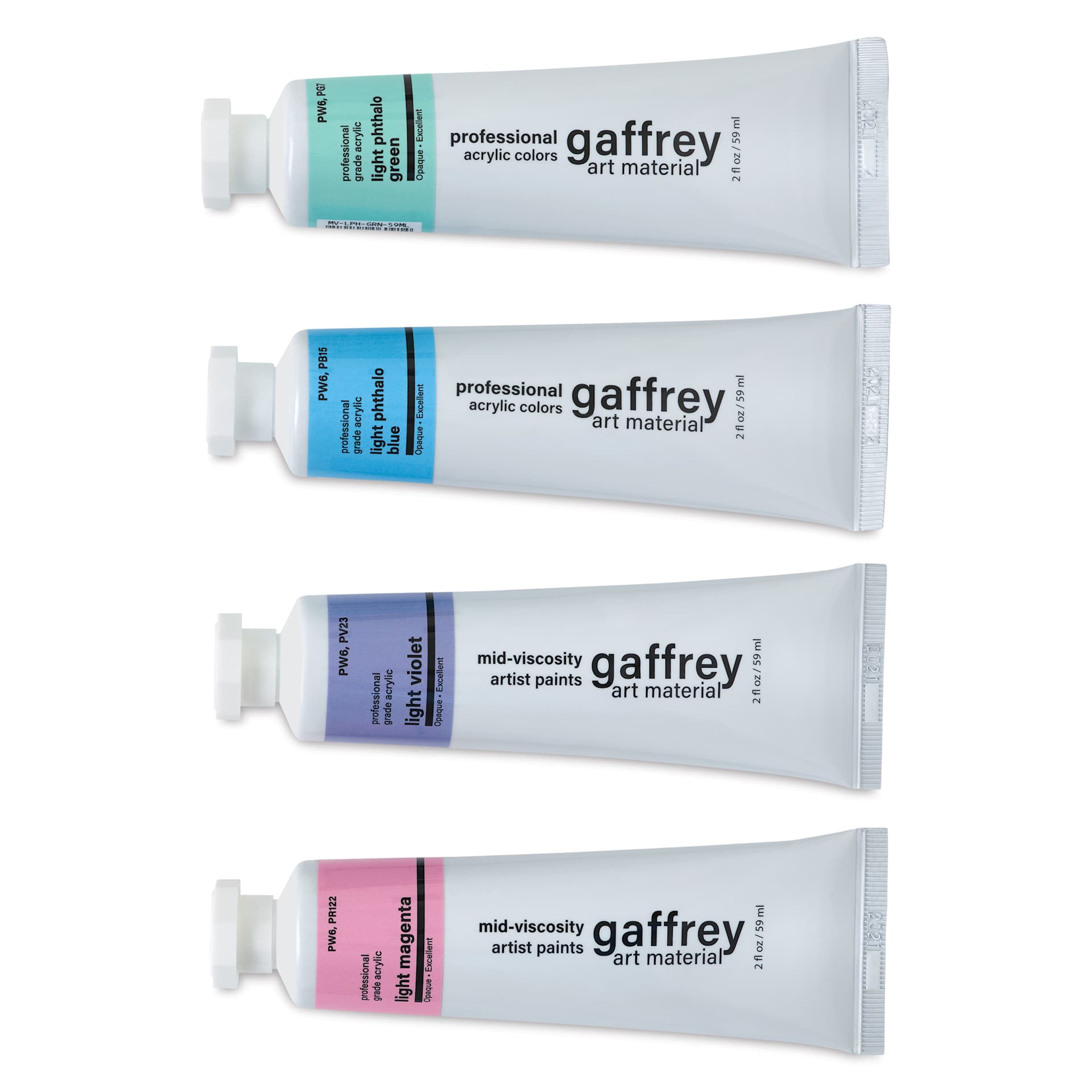 Colors included in the Gaffrey Art Material Standard Body Acrylic Paints - Set of 4, Pastel Colors, 59 ml Tube