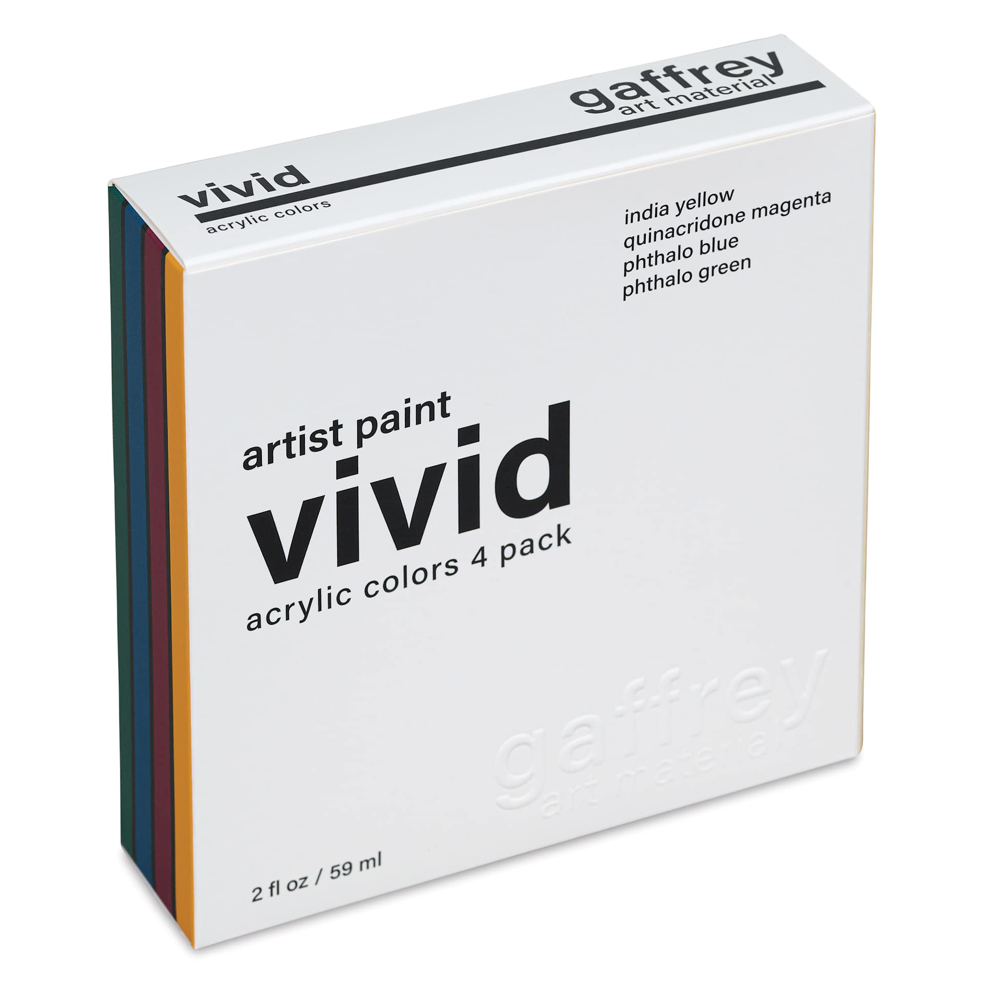 Gaffrey Art Material Standard Body Acrylic Paints - Set of 4, Vivid Colors, 59 ml Tube front of package