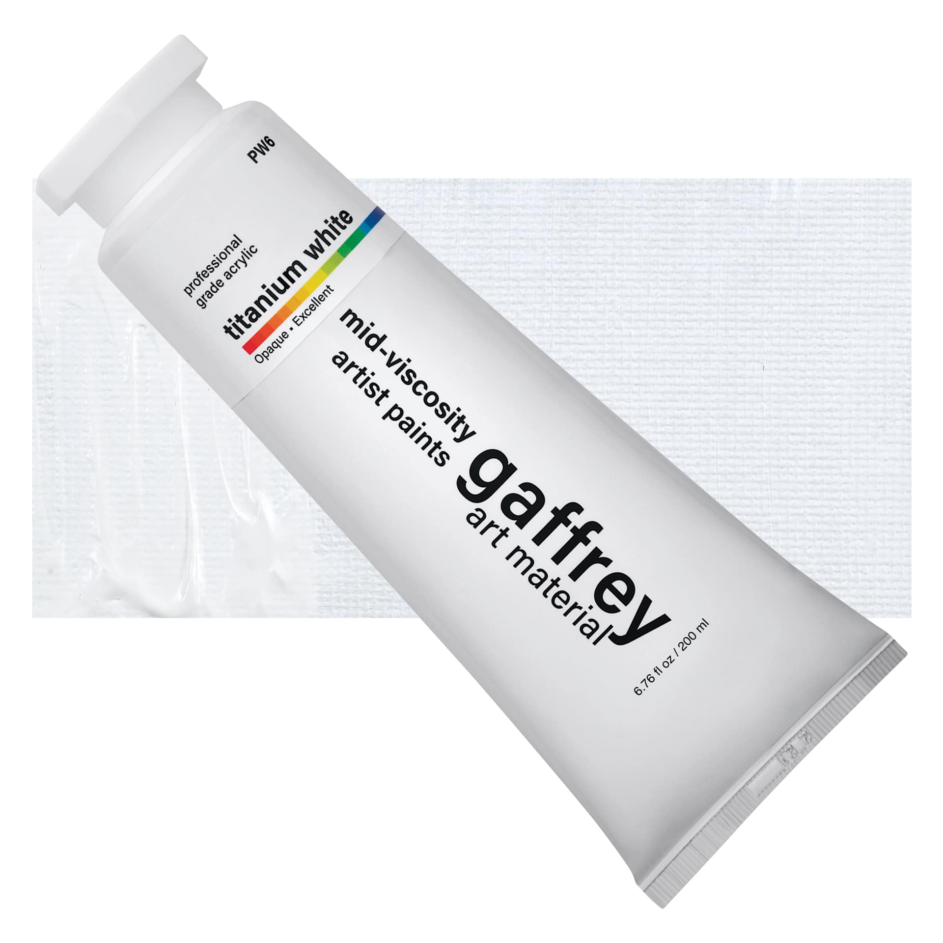 Gaffrey Art Material Standard Body Acrylic Paint - Titanium White, 200 ml tube and swatch