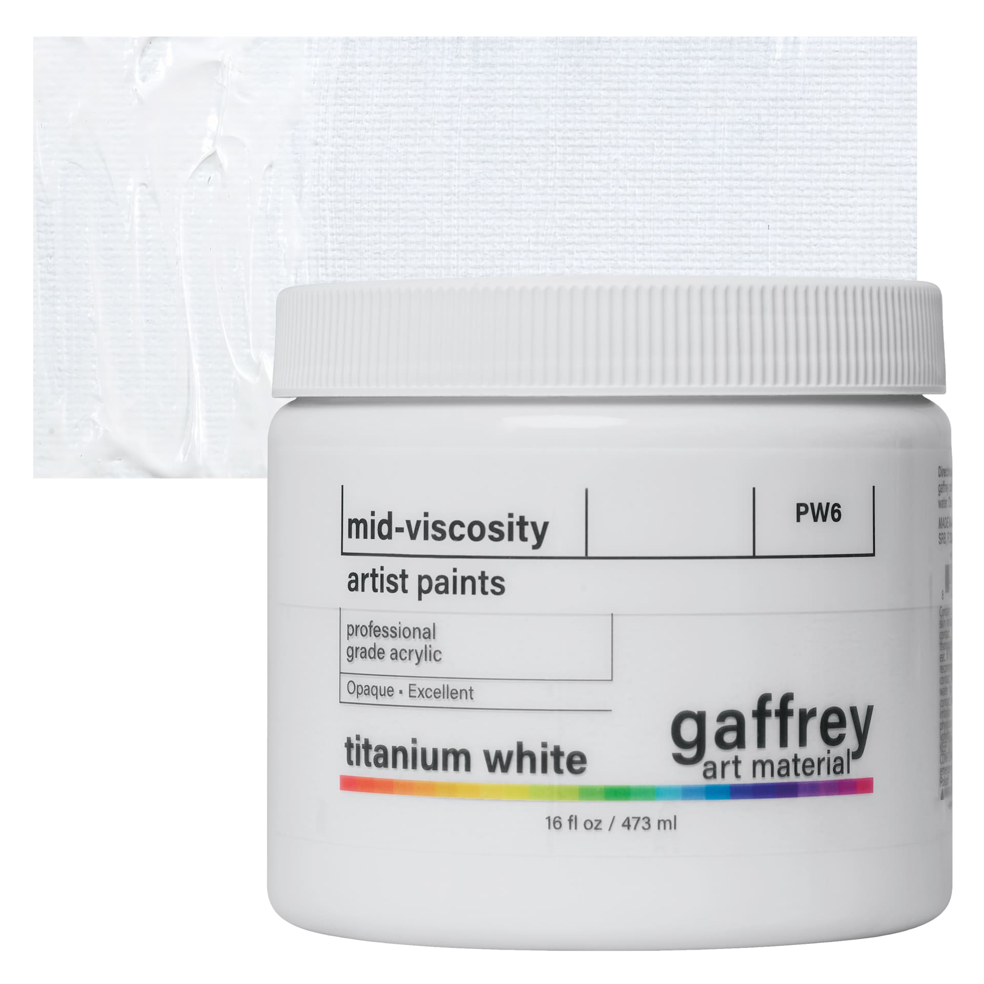 Gaffrey Art Material Standard Body Acrylic Paint - Titanium White, 473 ml jar and swatch