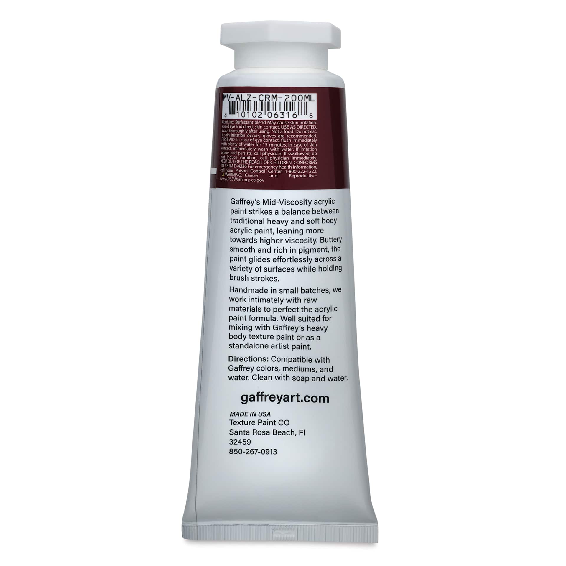 Gaffrey Art Material Standard Body Acrylic Paint - Alizarin Crimson, 200 ml tube back