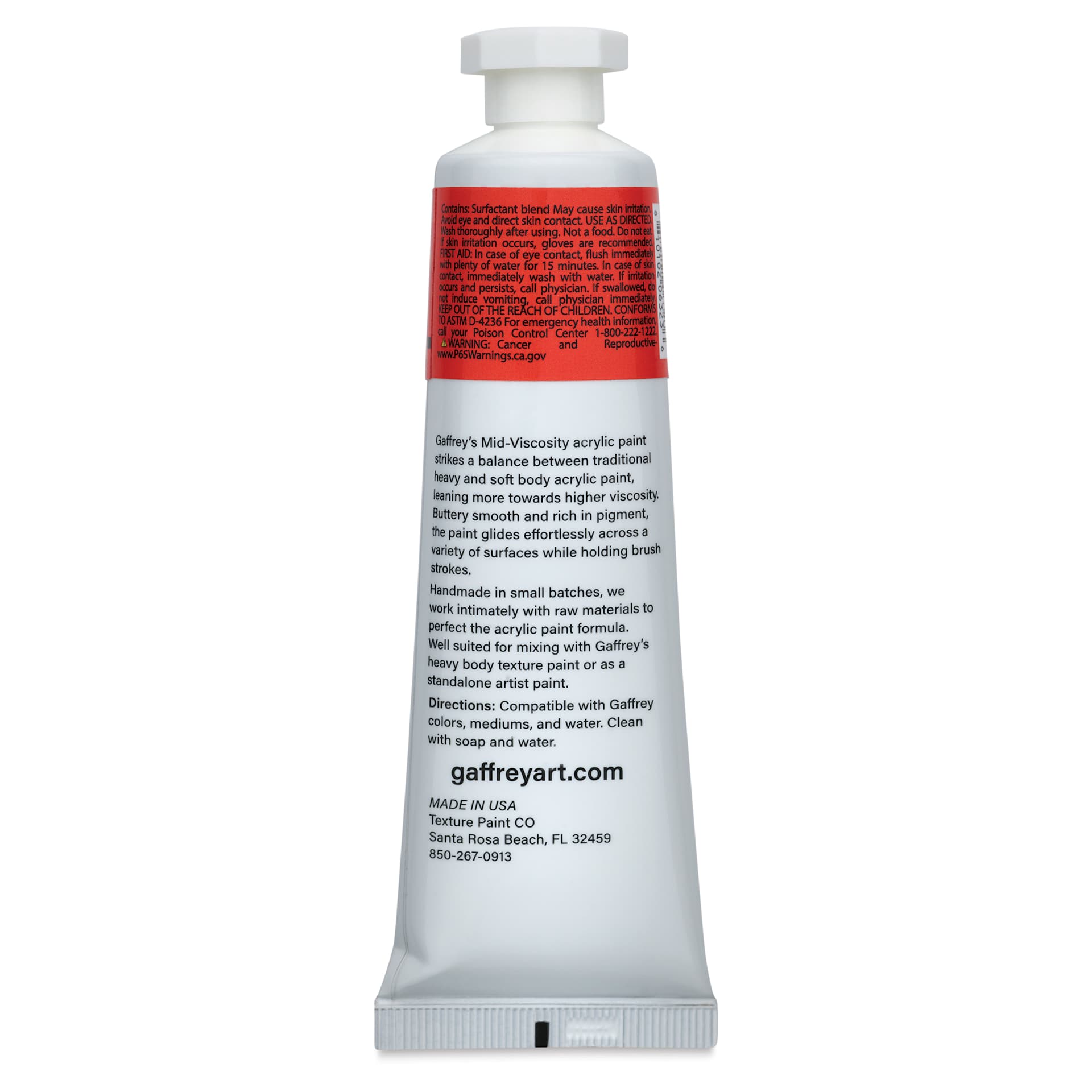 Gaffrey Art Material Standard Body Acrylic Paint - Cadmium Red Light Hue, 59 ml tube back