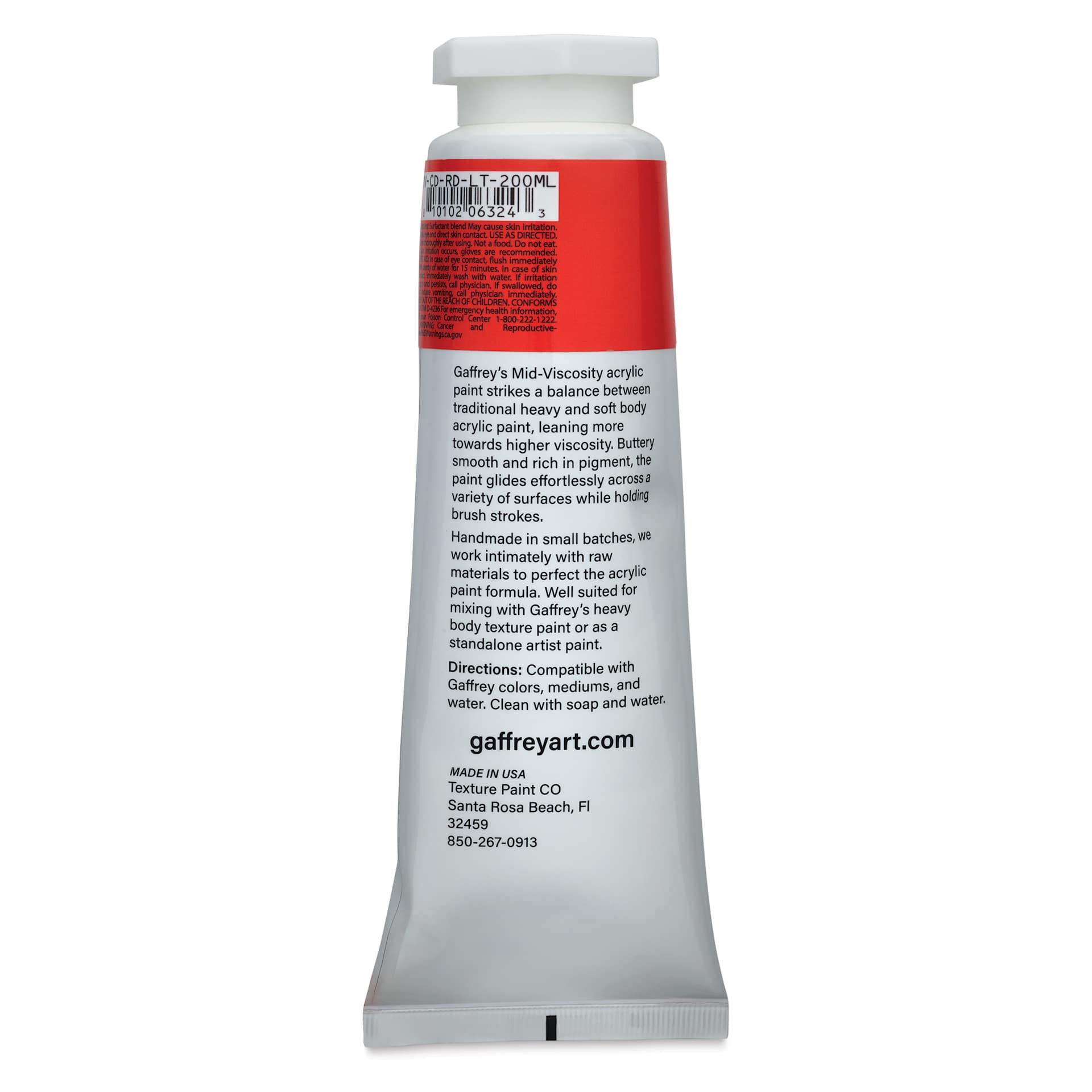 Gaffrey Art Material Standard Body Acrylic Paint - Cadmium Red Light Hue, 200 ml tube back