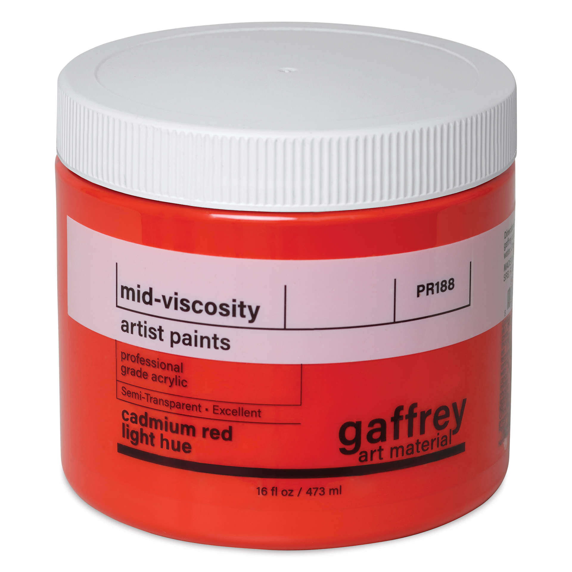Gaffrey Art Material Standard Body Acrylic Paint - Cadmium Red Light Hue, 473 ml jar