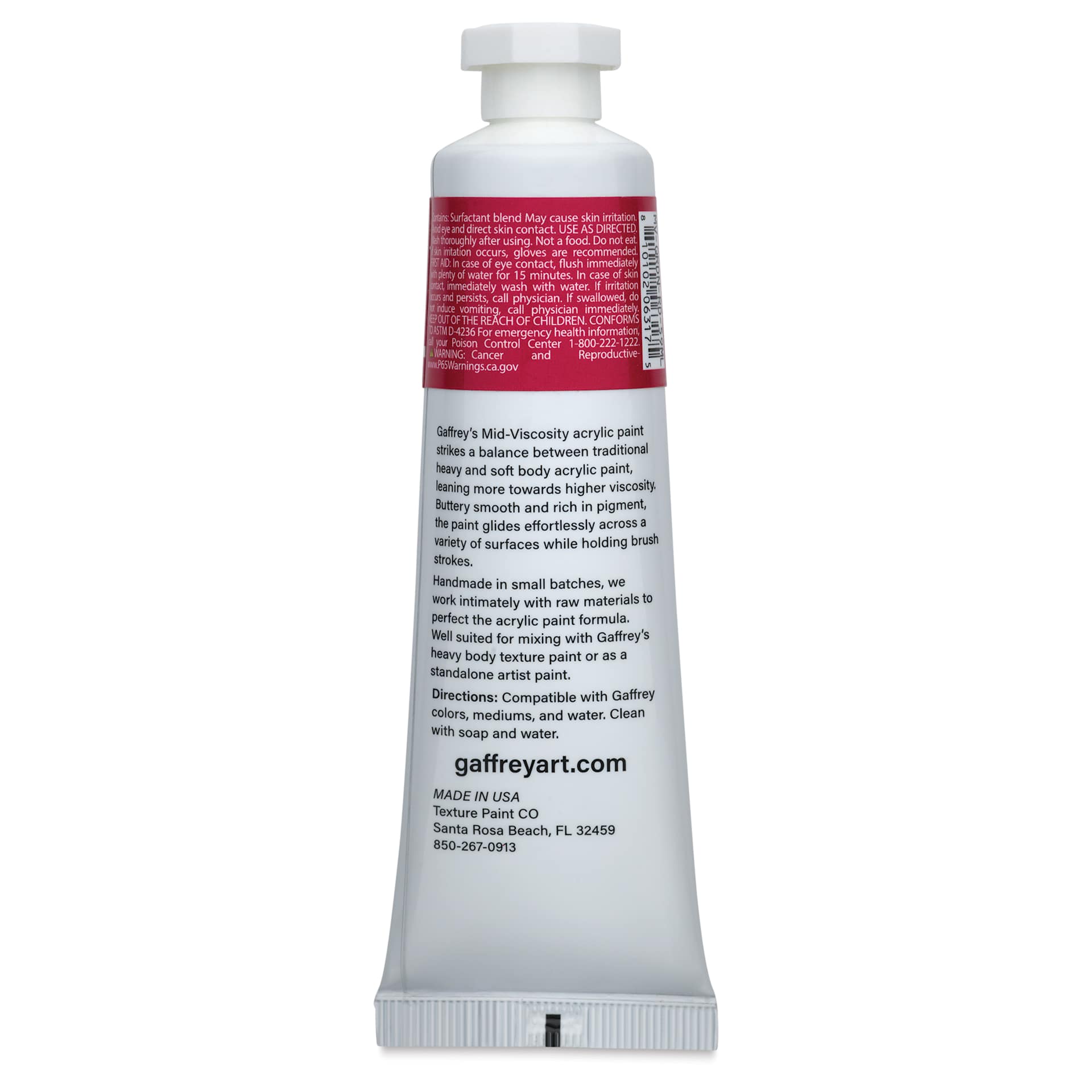 Gaffrey Art Material Standard Body Acrylic Paint - Quinacridone Red, 59 ml tube back