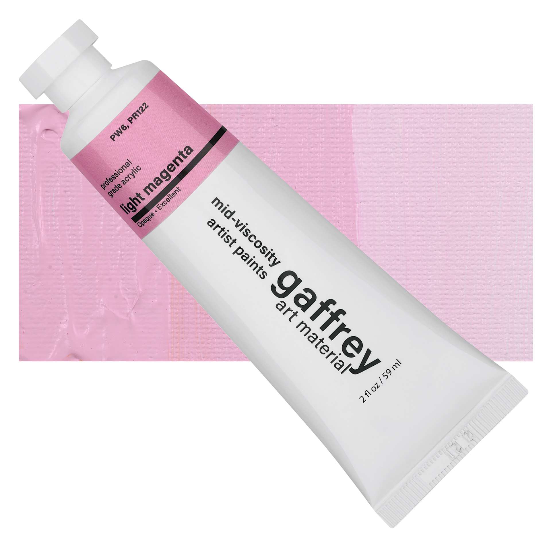 Gaffrey Art Material Standard Body Acrylic Paint - Light Magenta, 59 ml tube and swatch