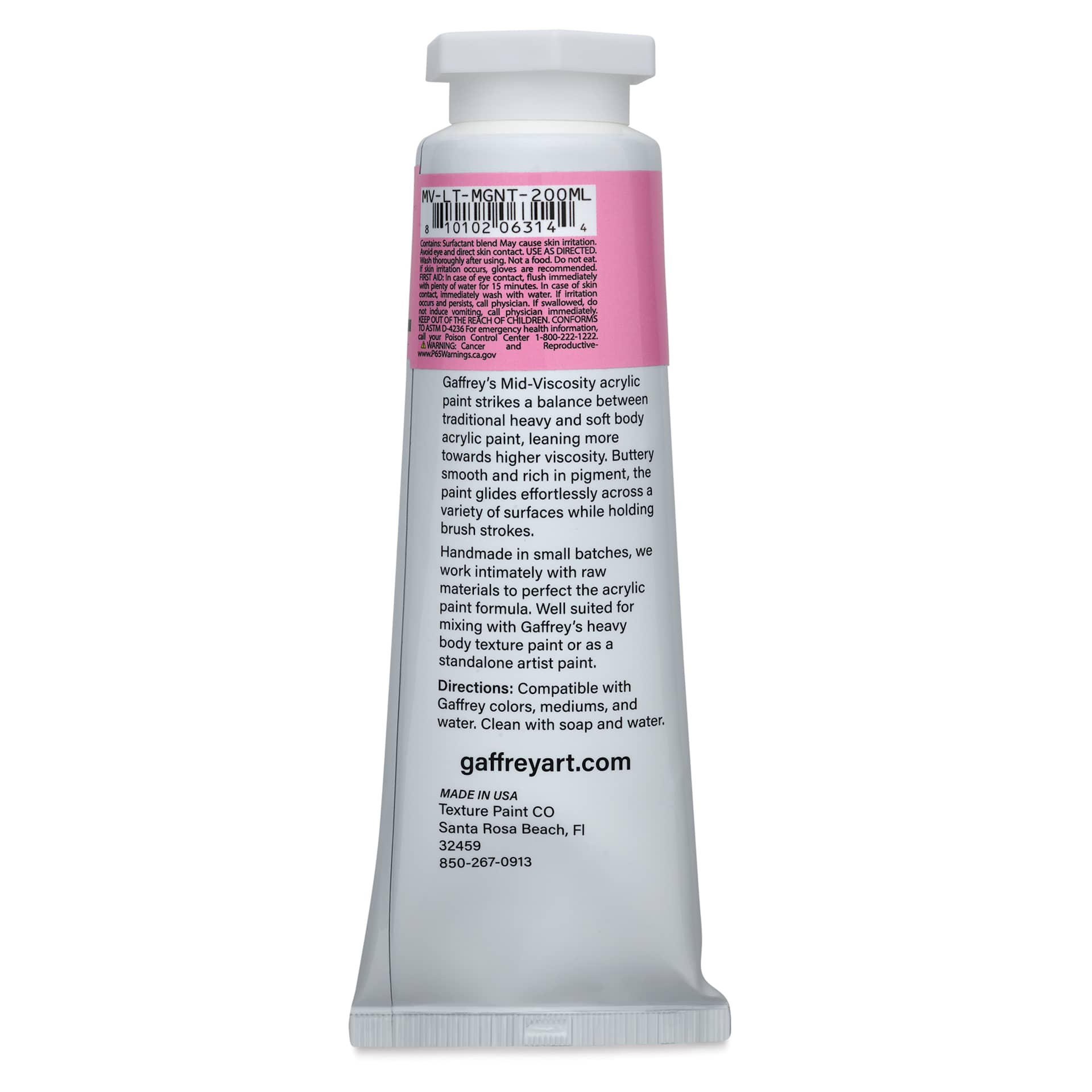 Gaffrey Art Material Standard Body Acrylic Paint - Light Magenta, 200 ml tube back