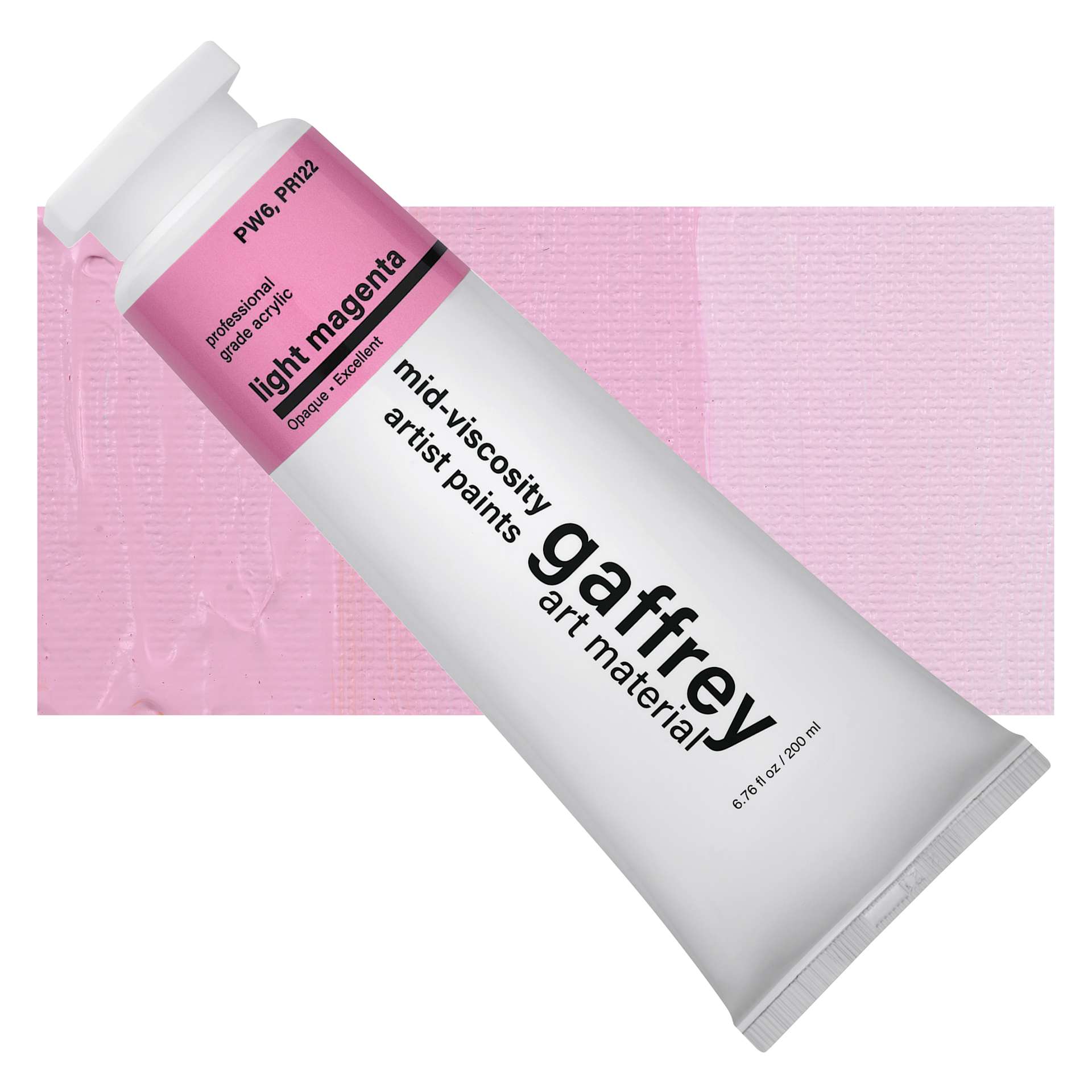 Gaffrey Art Material Standard Body Acrylic Paint - Light Magenta, 200 ml tube and swatch
