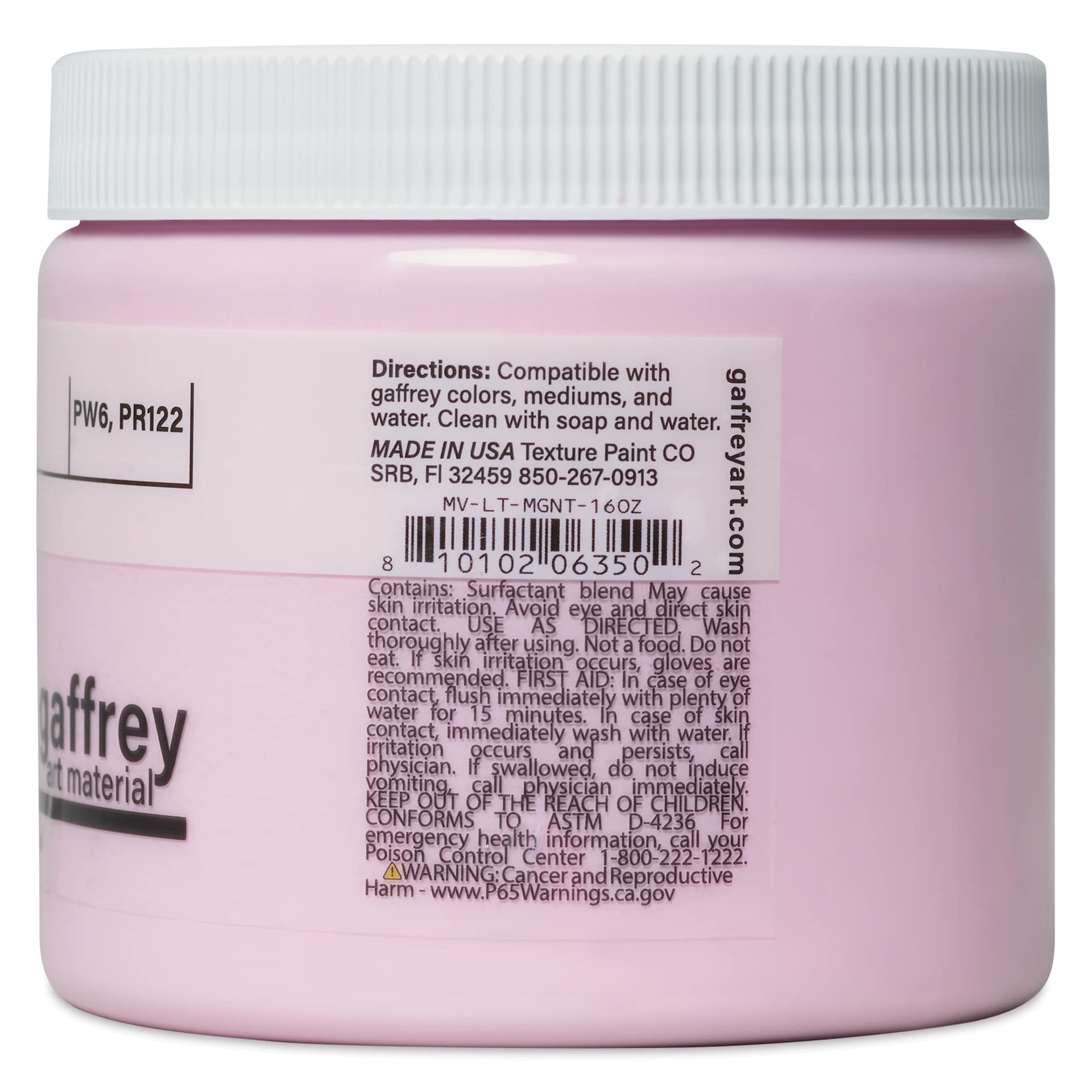 Gaffrey Art Material Standard Body Acrylic Paint - Light Magenta, 473 ml jar side