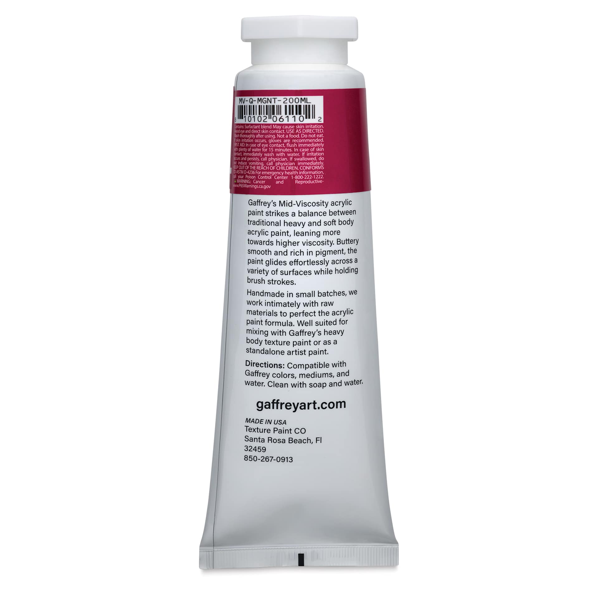Gaffrey Art Material Standard Body Acrylic Paint - Quinacridone Magenta, 200 ml tube back