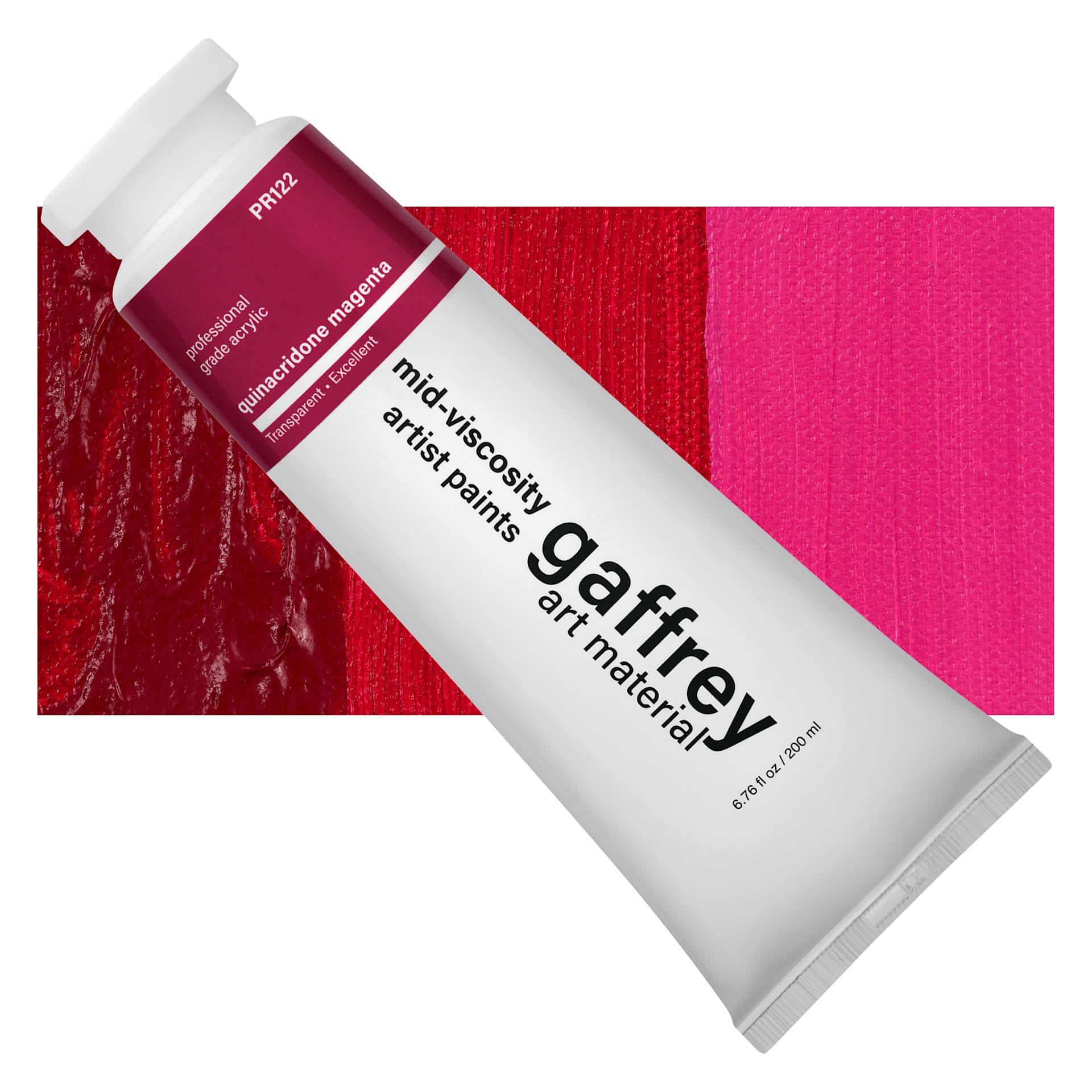 Gaffrey Art Material Standard Body Acrylic Paint - Quinacridone Magenta, 200 ml tube and swatch
