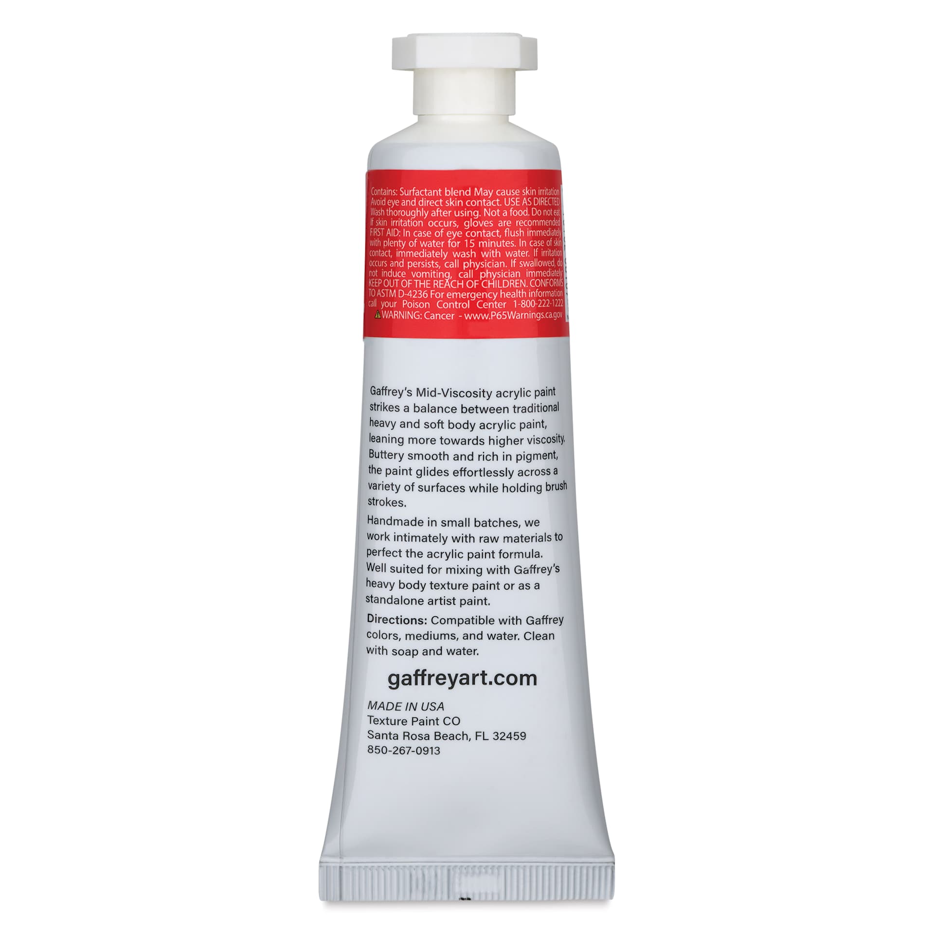 Gaffrey Art Material Standard Body Acrylic Paint - Pyrrole Red, 59 ml tube back