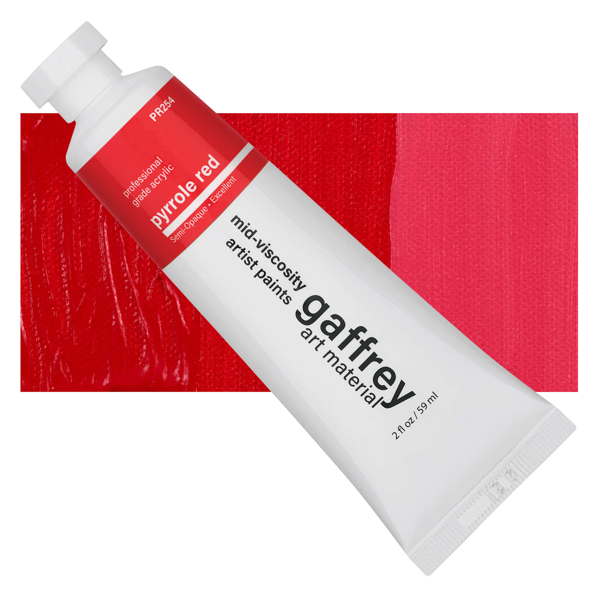 Gaffrey Art Material Standard Body Acrylic Paint - Pyrrole Red, 59 ml tube and swatch