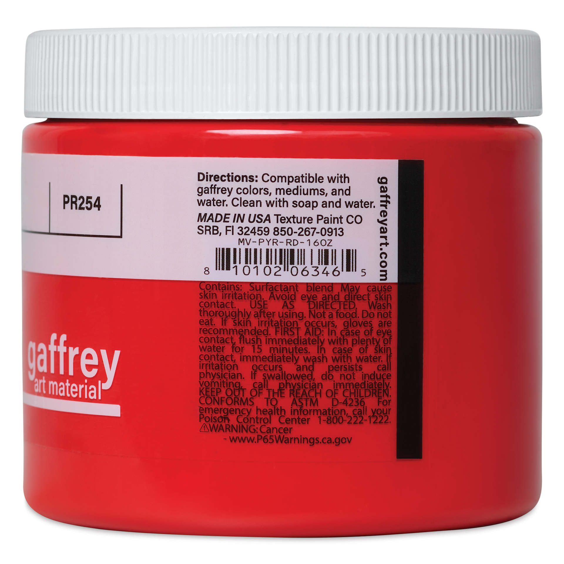 Gaffrey Art Material Standard Body Acrylic Paint - Pyrrole Red, 473 ml jar side