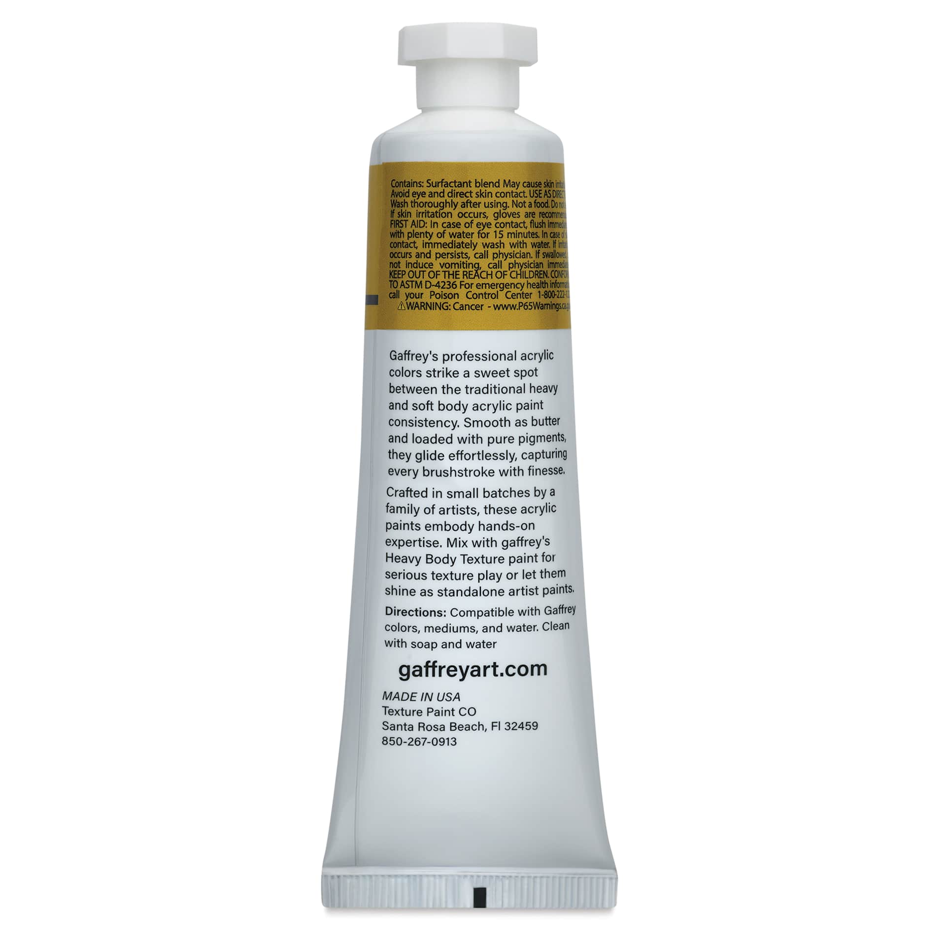 Gaffrey Art Material Standard Body Acrylic Paint - Yellow Ochre, 59 ml tube back