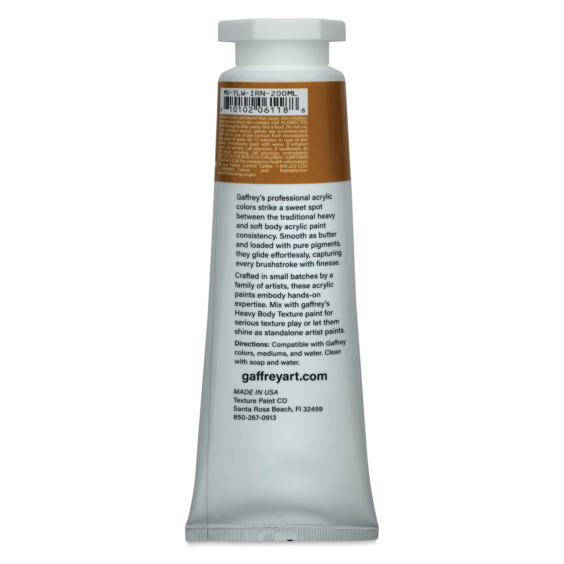 Gaffrey Art Material Standard Body Acrylic Paint - Yellow Iron Oxide, 200 ml tube back