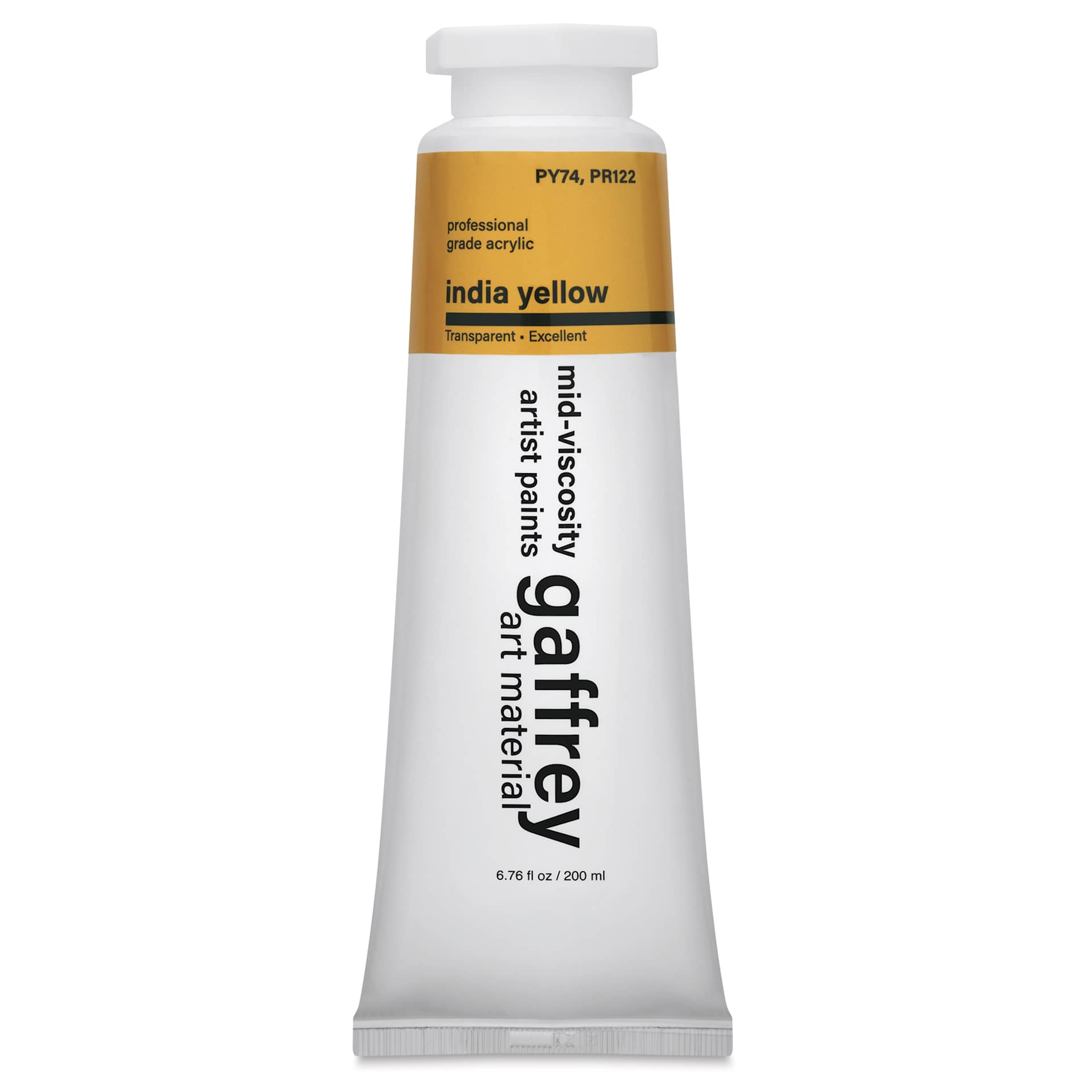 Gaffrey Art Material Standard Body Acrylic Paint - India Yellow, 200 ml tube