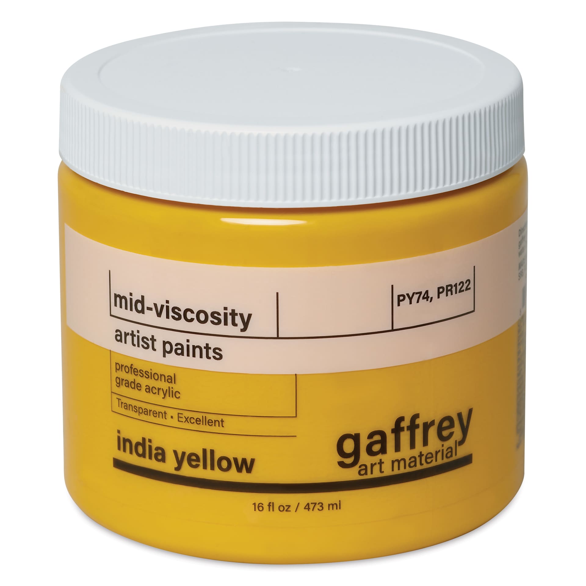 Gaffrey Art Material Standard Body Acrylic Paint - India Yellow, 473 ml jar