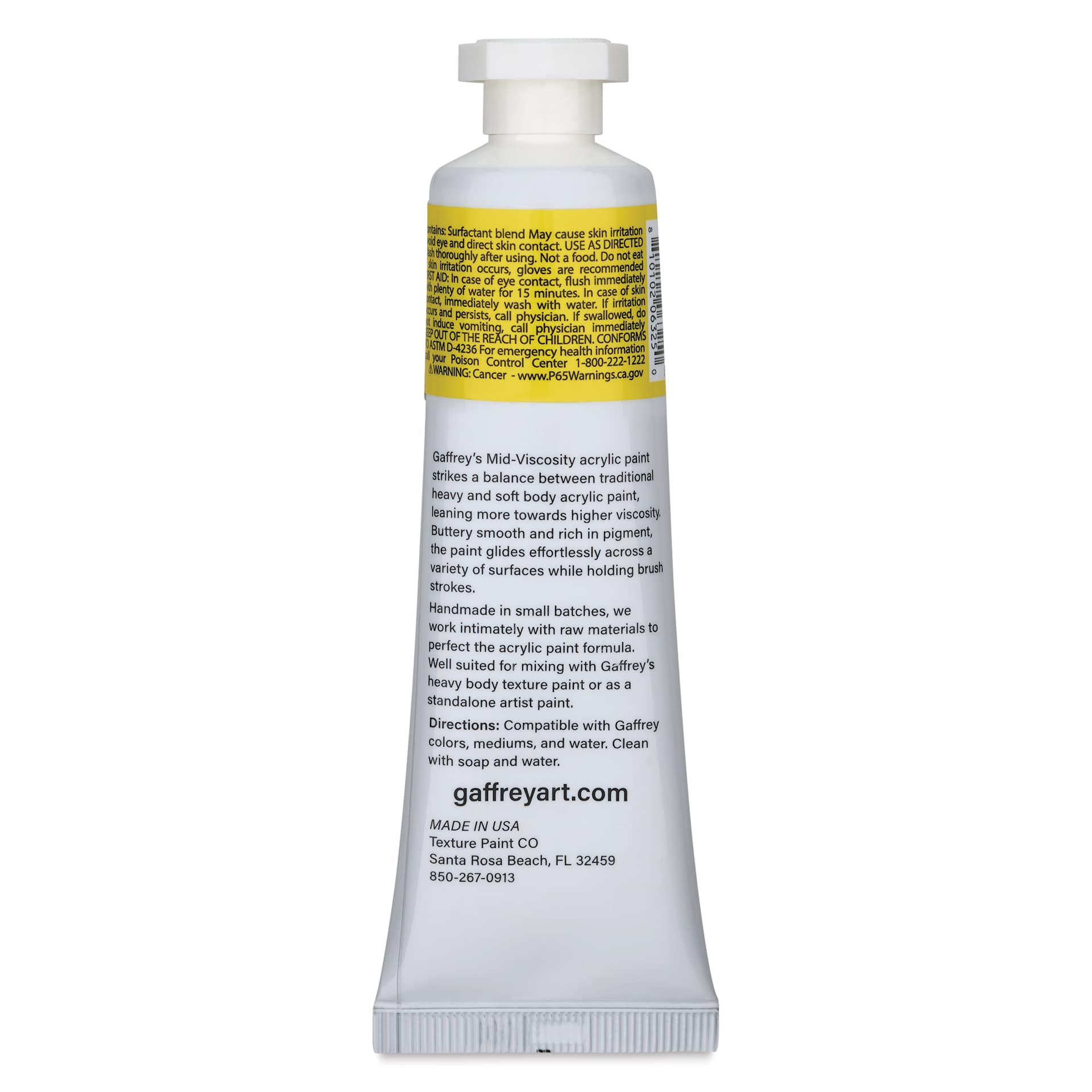 Gaffrey Art Material Standard Body Acrylic Paint - Primary Yellow, 59 ml tube back