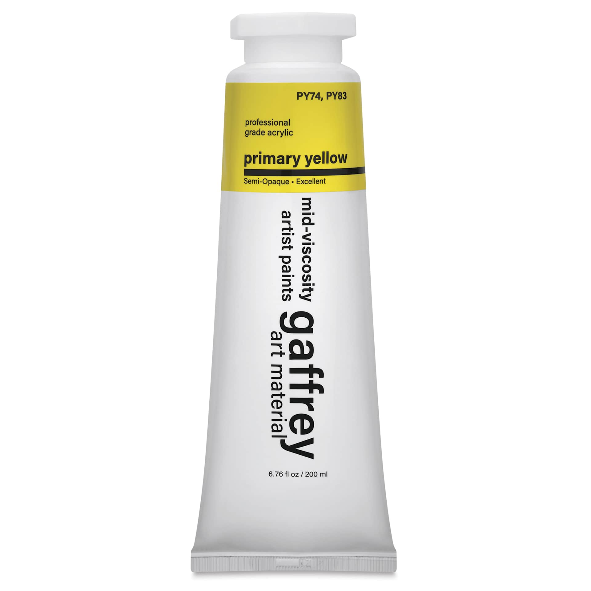 Gaffrey Art Material Standard Body Acrylic Paint - Primary Yellow, 200 ml tube