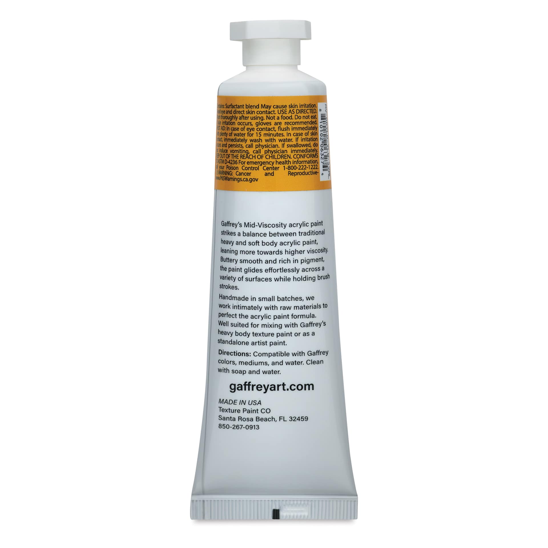 Gaffrey Art Material Standard Body Acrylic Paint - Diarylide Yellow, 59 ml tube back