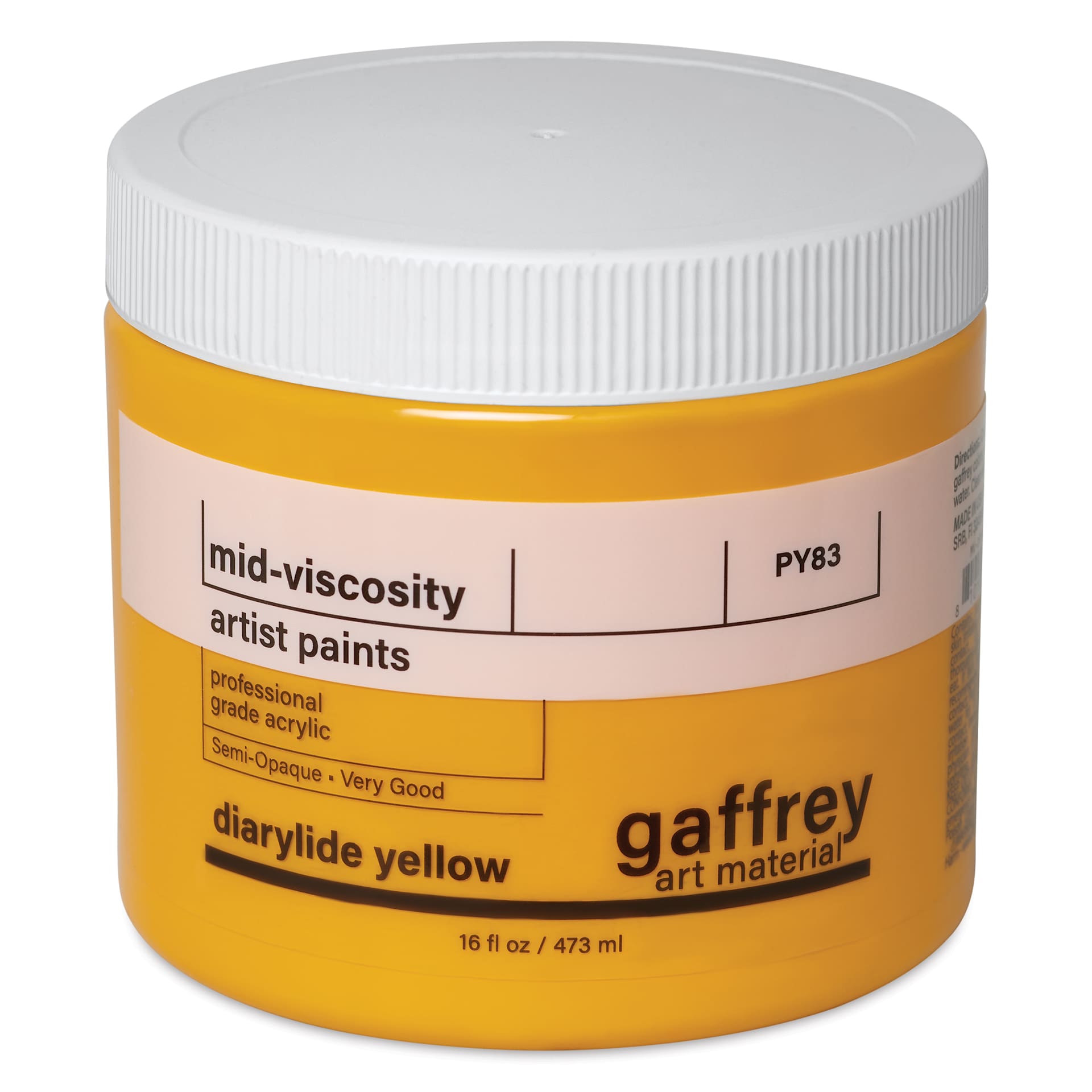 Gaffrey Art Material Standard Body Acrylic Paint - Diarylide Yellow, 473 ml jar
