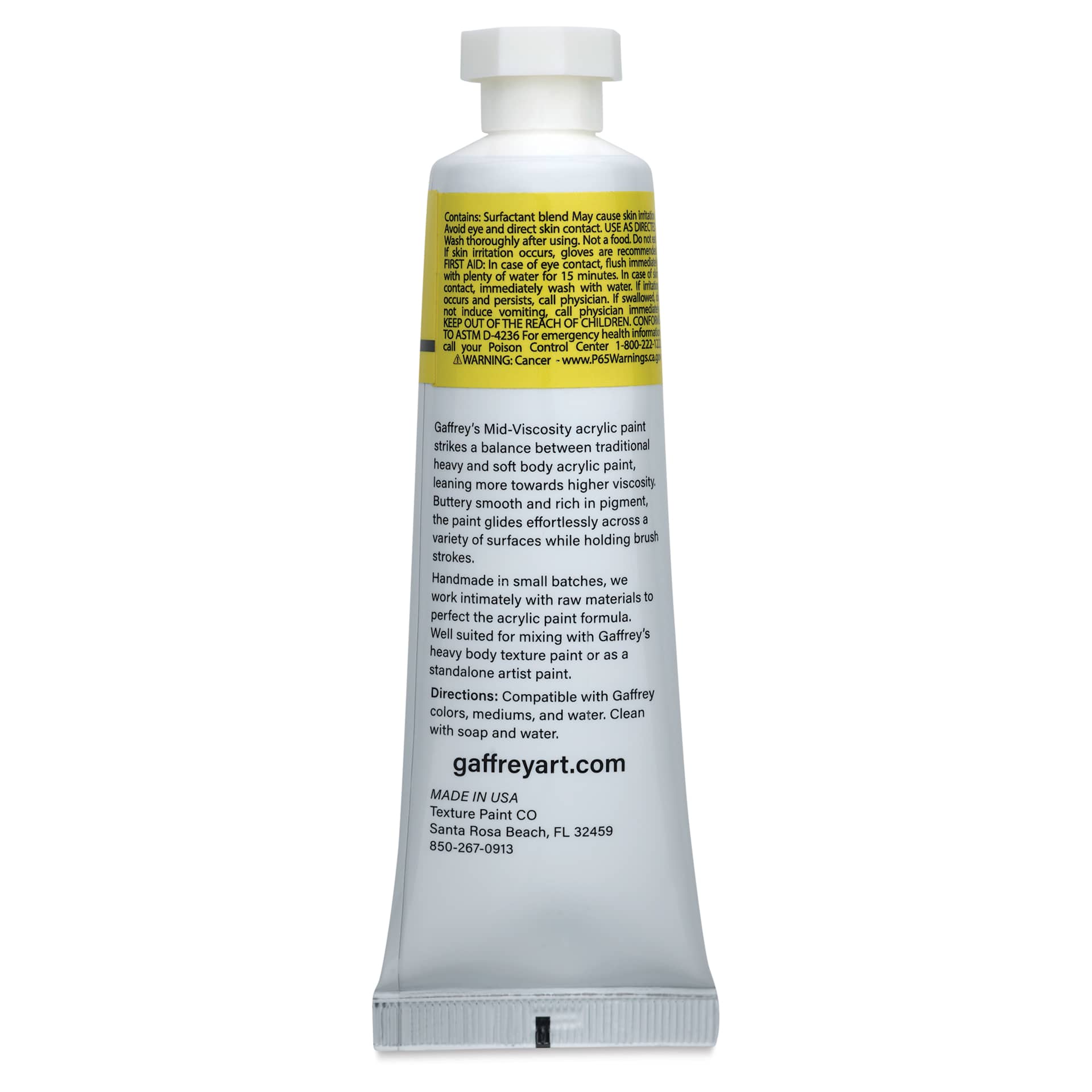 Gaffrey Art Material Standard Body Acrylic Paint - Bismuth Yellow, 59 ml tube back