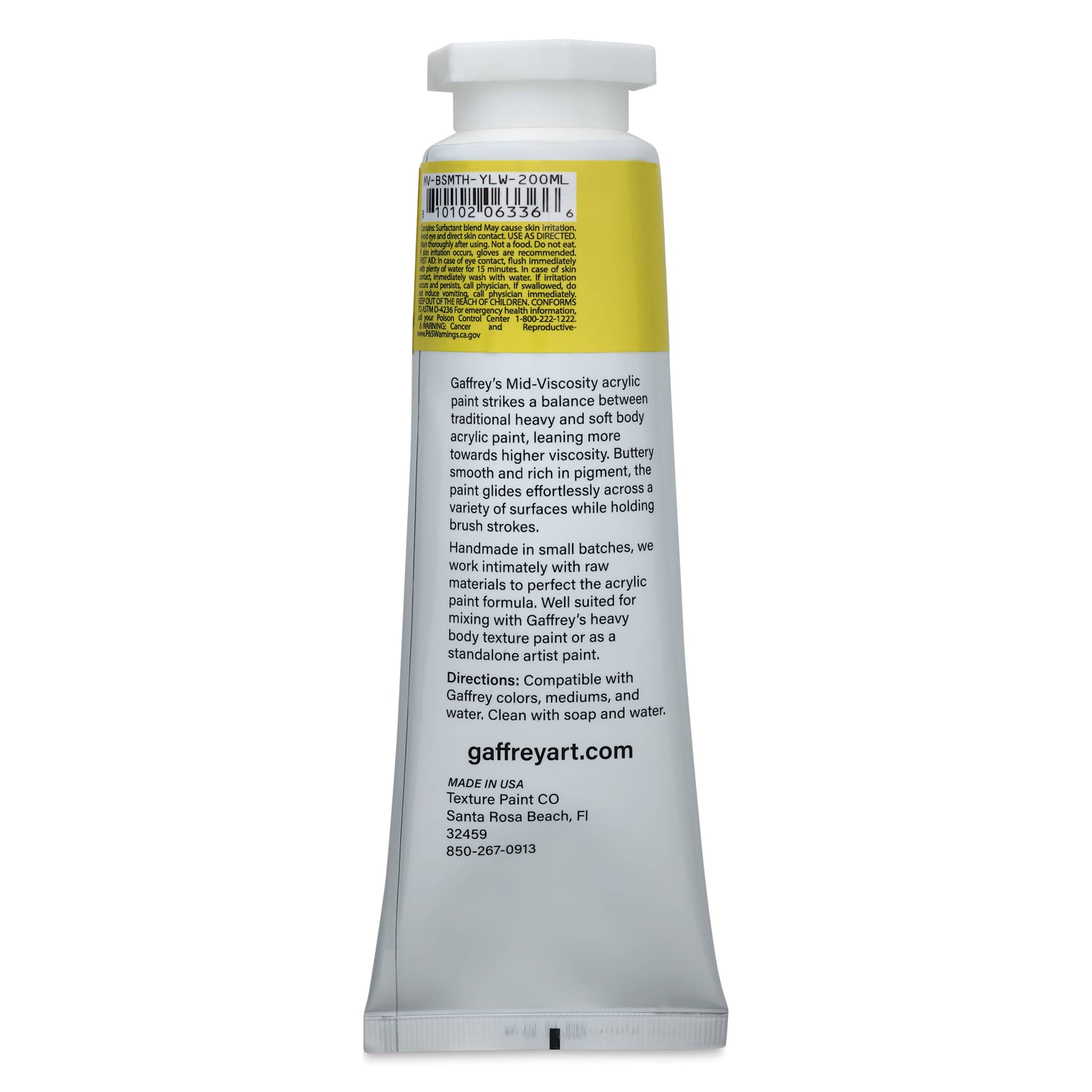 Gaffrey Art Material Standard Body Acrylic Paint - Bismuth Yellow, 200 ml tube back