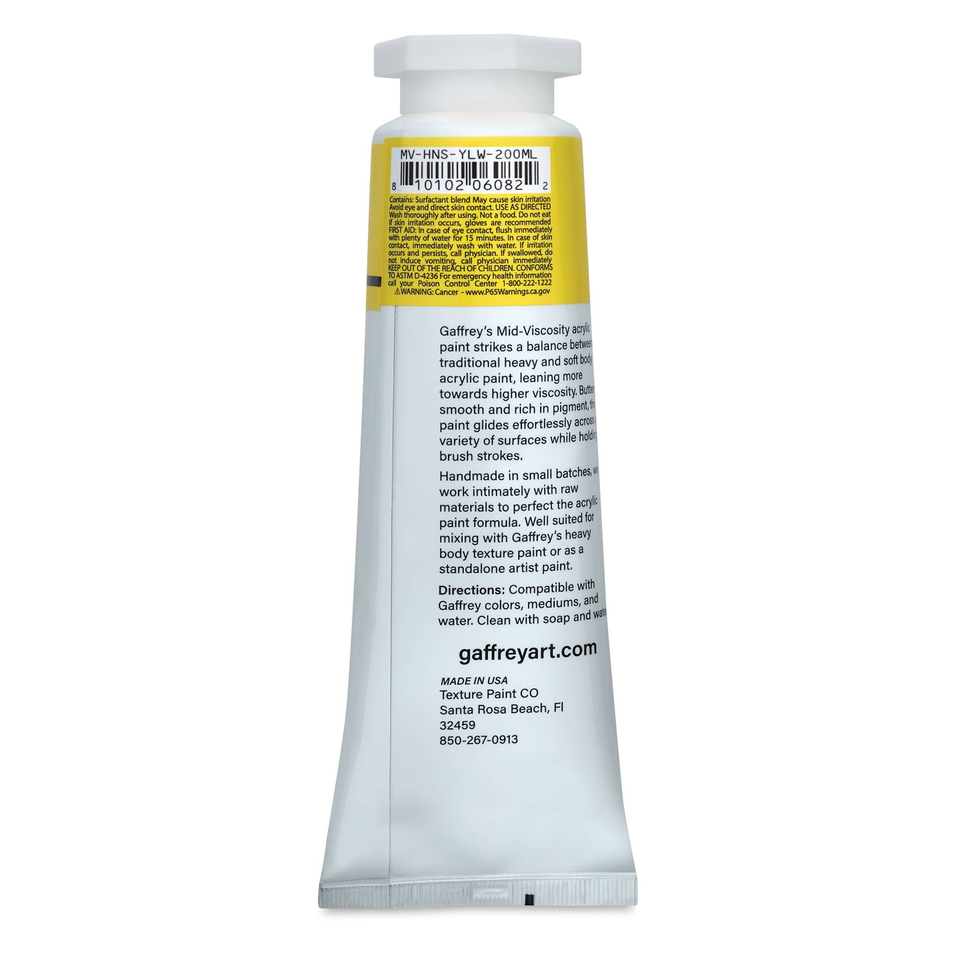 Gaffrey Art Material Standard Body Acrylic Paint - Hansa Yellow, 200 ml tube back