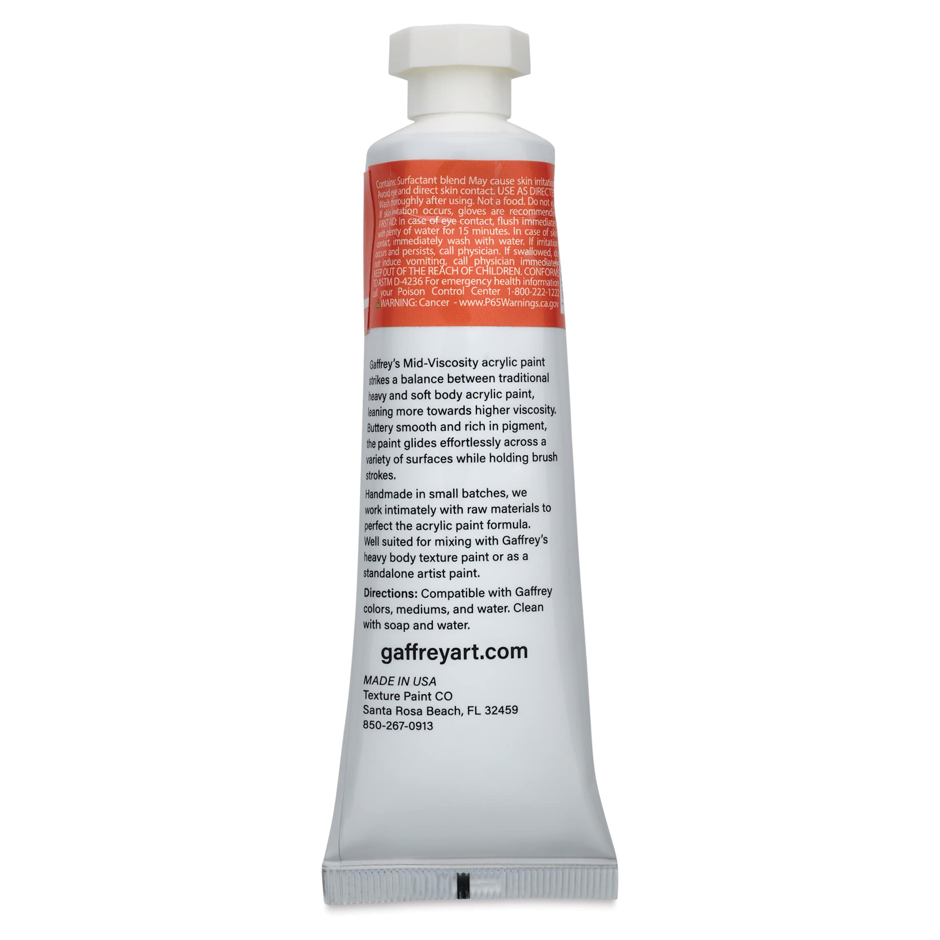 Gaffrey Art Material Standard Body Acrylic Paint - Pyrrole Orange, 59 ml tube back