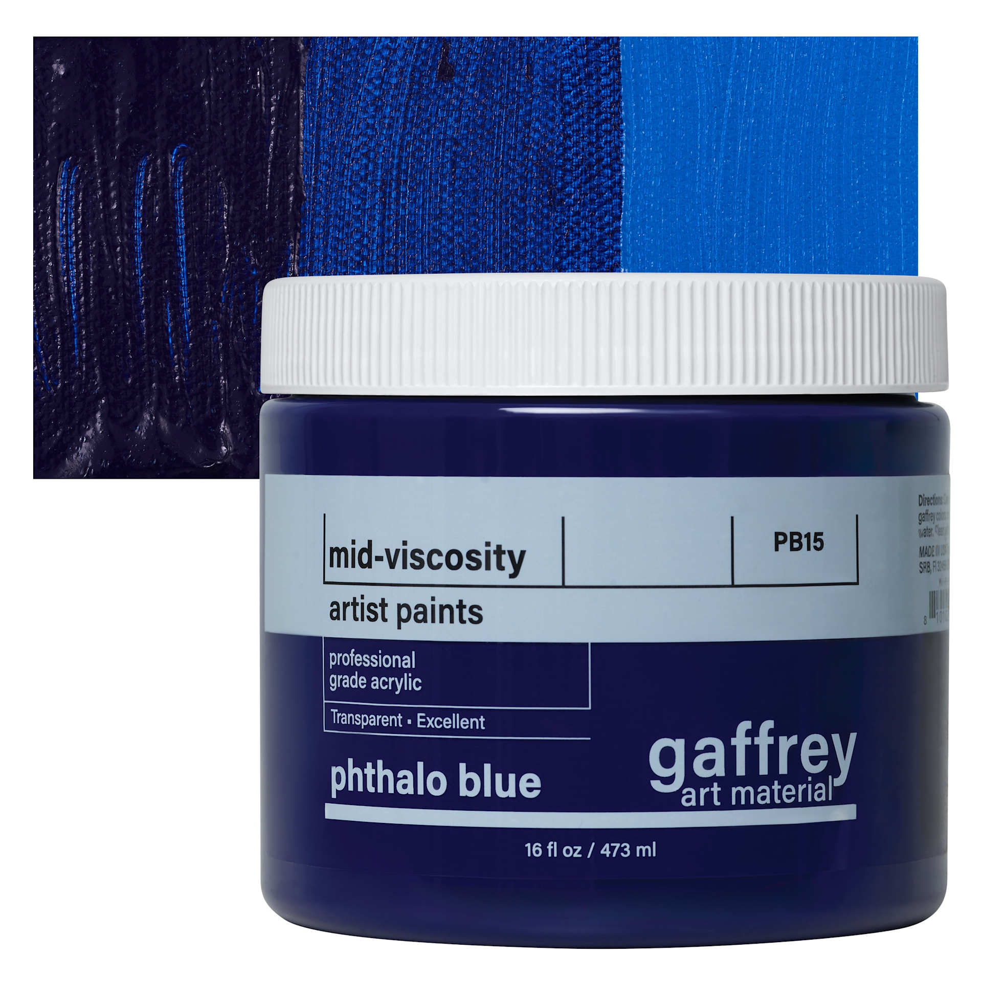 Gaffrey Art Material Standard Body Acrylic Paint - Phthalo Blue, 473 ml jar and swtch